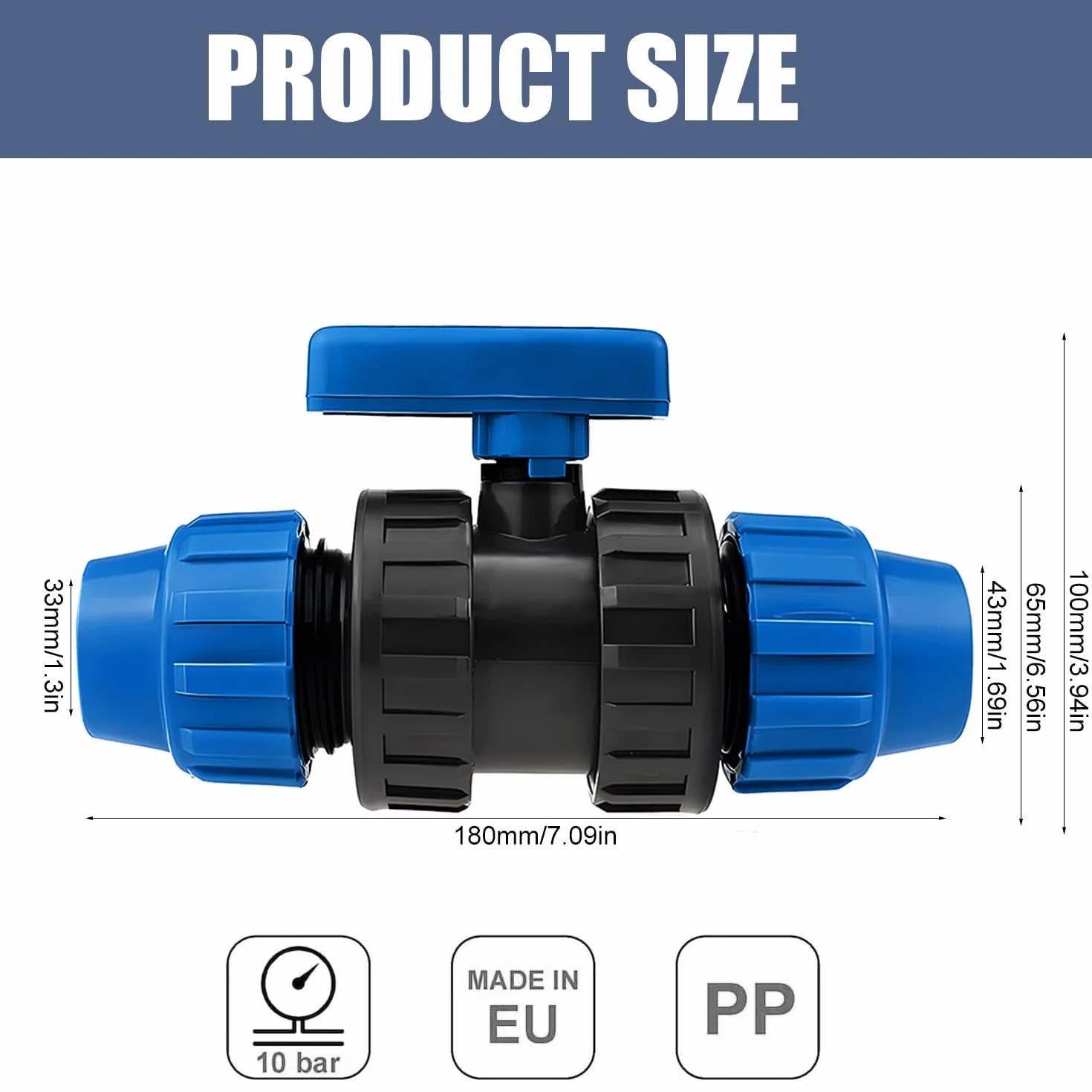 Złączka PP 32 mm, złącze śrubowe zaciskowe, PCW, zawór kulowy do rury PE, złącze zaciskowe do wody pitnej, tworzywo sztuczne, szybkozłącze do przyłączy węża, zawór kulowy