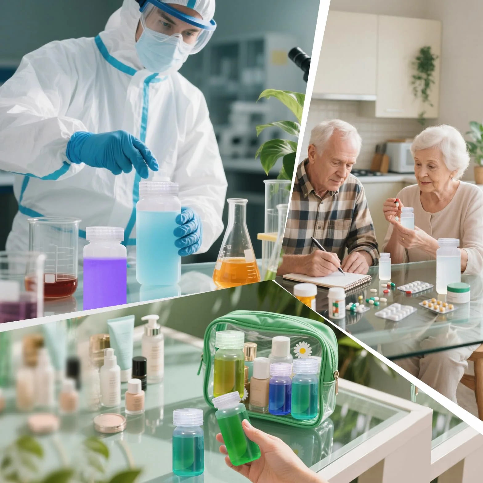 DKBT 6 sztuk butelek z szeroką szyjką z tworzywa sztucznego, 60 ml, puste butelki laboratoryjne, szczelne, z polietylenu (HDPE), z szerokim otworem, do butelek na tabletki, butelki na próbki wody