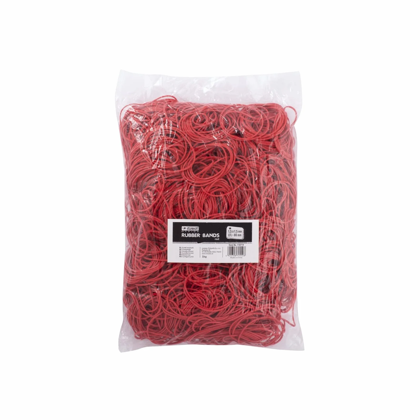 D.RECT - Gumowe taśmy | worek 1 kg | średnica 50 mm szerokości 1,5 mm taśmy gumowe do gospodarstwa domowego, pracy, biura, wielokrotnego użytku, trwałe, stabilne, czerwone