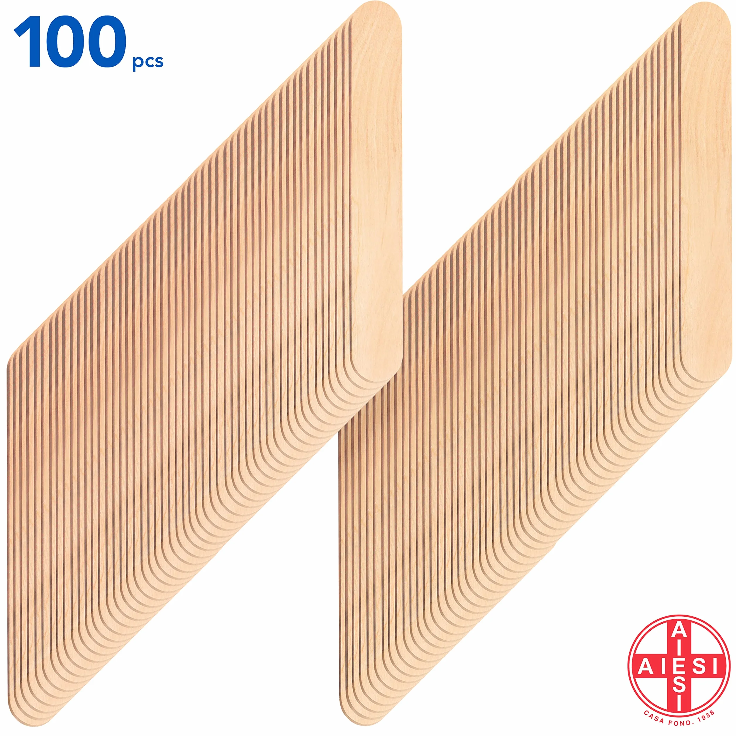 AIESI® Szpatułka drewniana jednorazowa NIESTERYLNA (100 sztuk), Szpatułki drewniane do depilacji