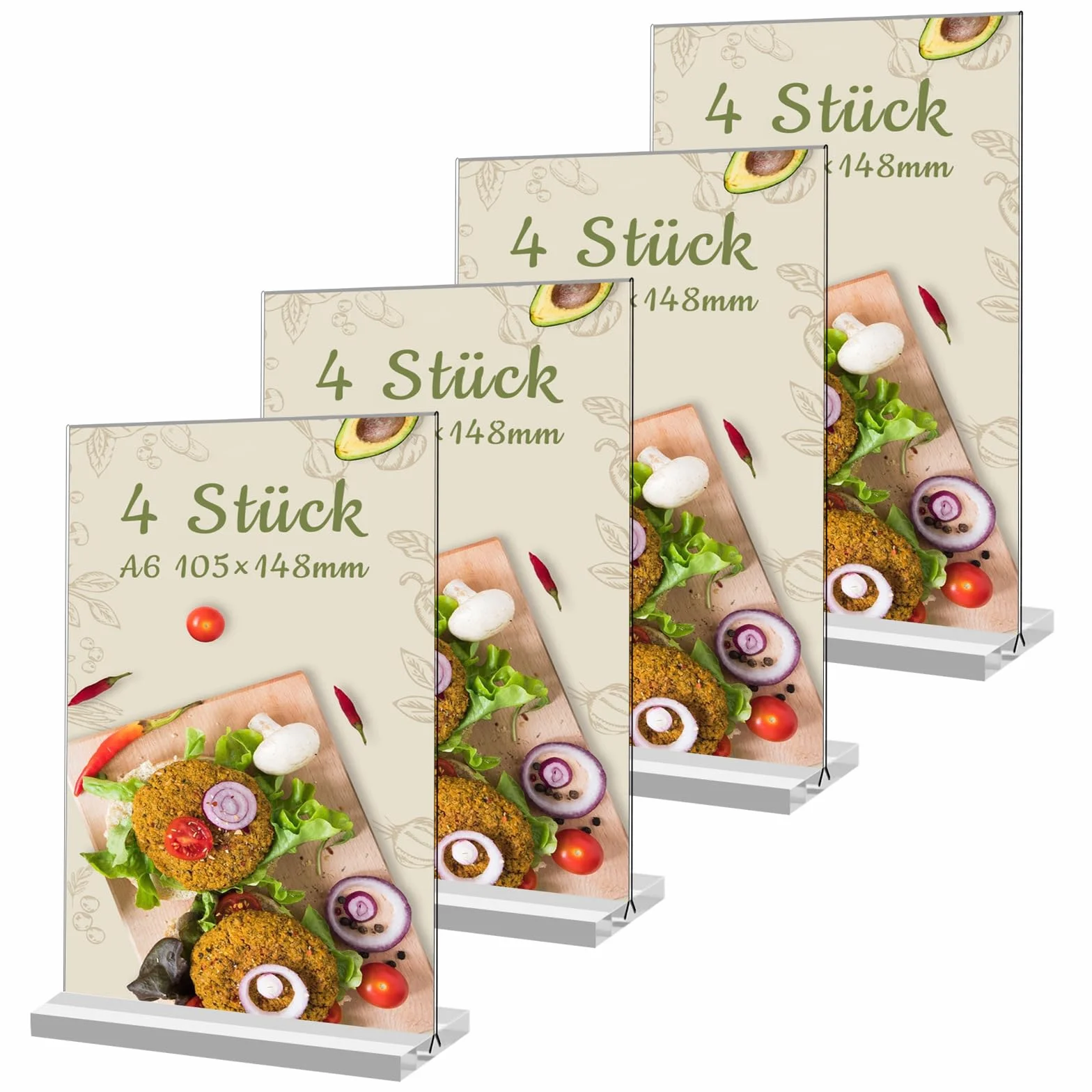 Yoosso Stojak A6, 4 sztuki, tabliczki z cenami, numery stołów, wesele, uchwyty na karty obiadowe, akrylowe, dobra stabilność, do reklamy, karty menu, na wesele, do kawiarni, restauracji (15 x 10 cm)