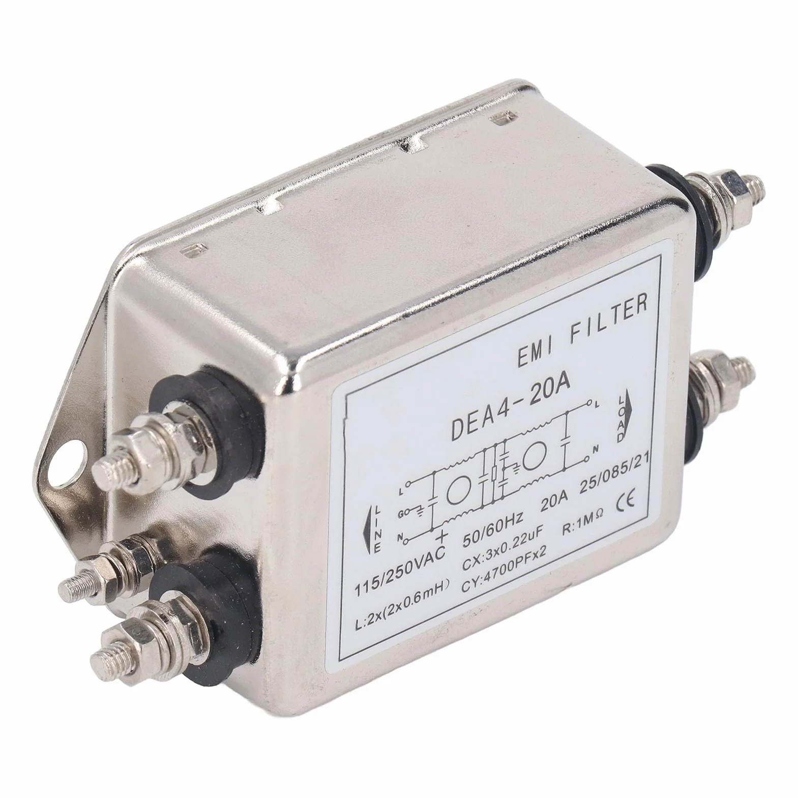 Filtr EMI 2 Poly Jednofazowy 115-250 V 20 A 50/60 Hz