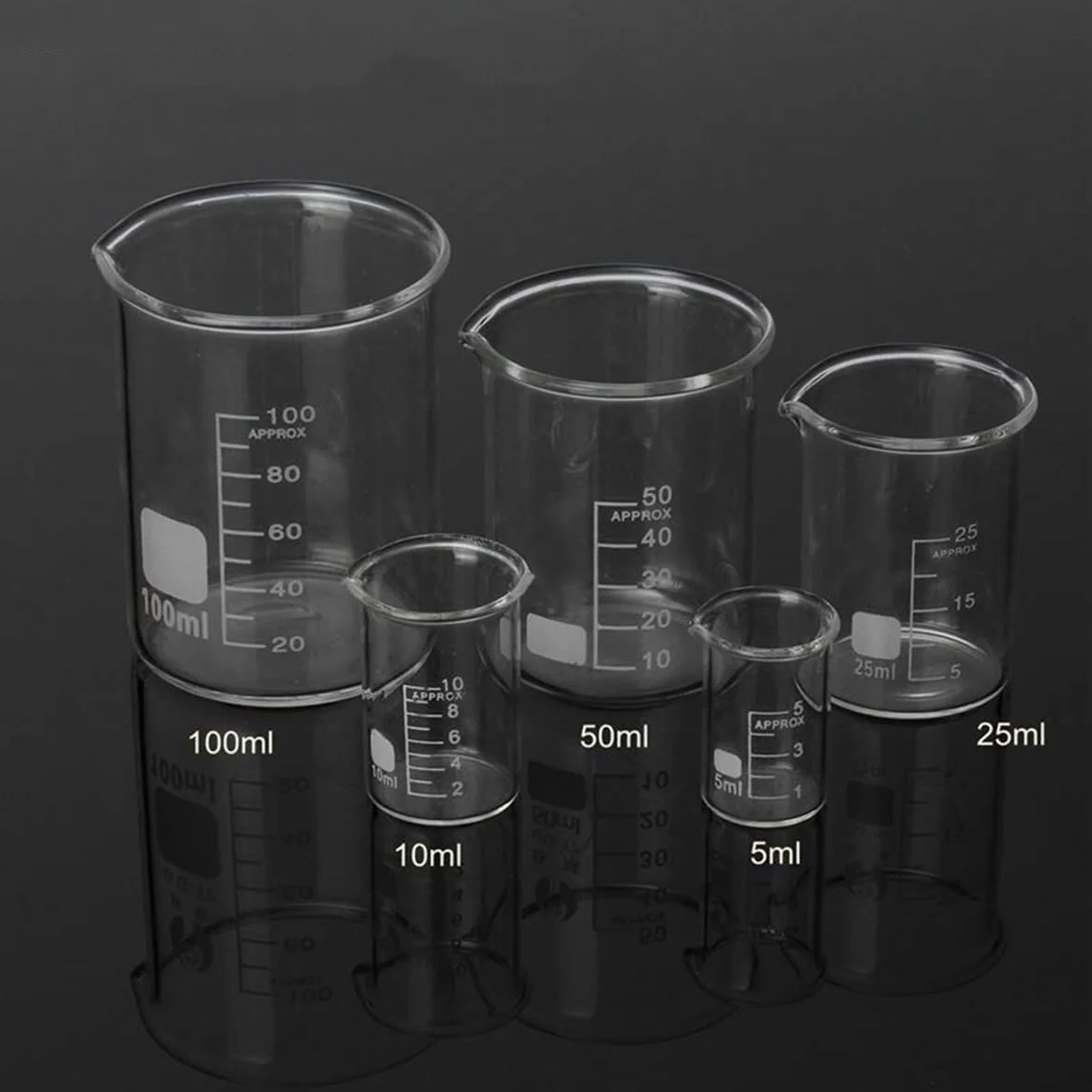 Scientific szklany zestaw kubków, kubek laboratoryjny, odporność na wysoką temperaturę 5 ml/10 ml/25 ml/50 ml/100 ml