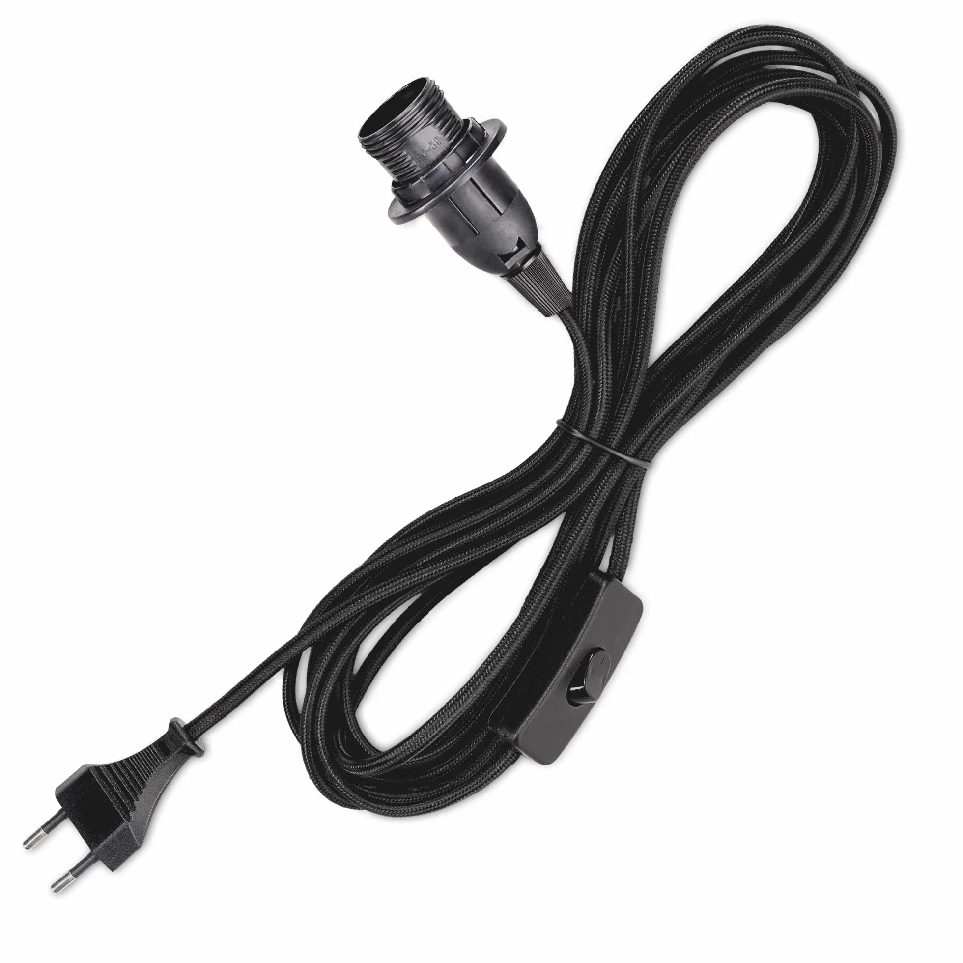 kwmobile Oprawa lampa E14 z przełącznikiem - kabel tekstylny 5 m - przewód zasilający z pierścieniem śrubowym przełącznik - zawieszenie lampa, czarny
