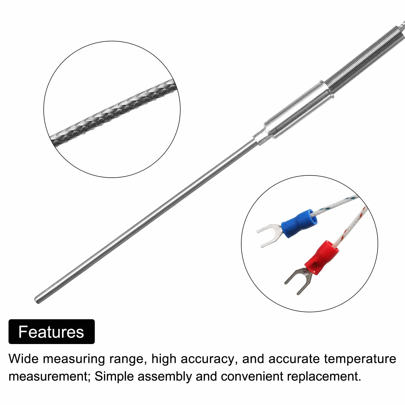 QUARKZMAN Typ K termoelement sonda sonda 3 x 100 mm drut 0 do 1000°C (32 do 1832°F) stal szlachetna