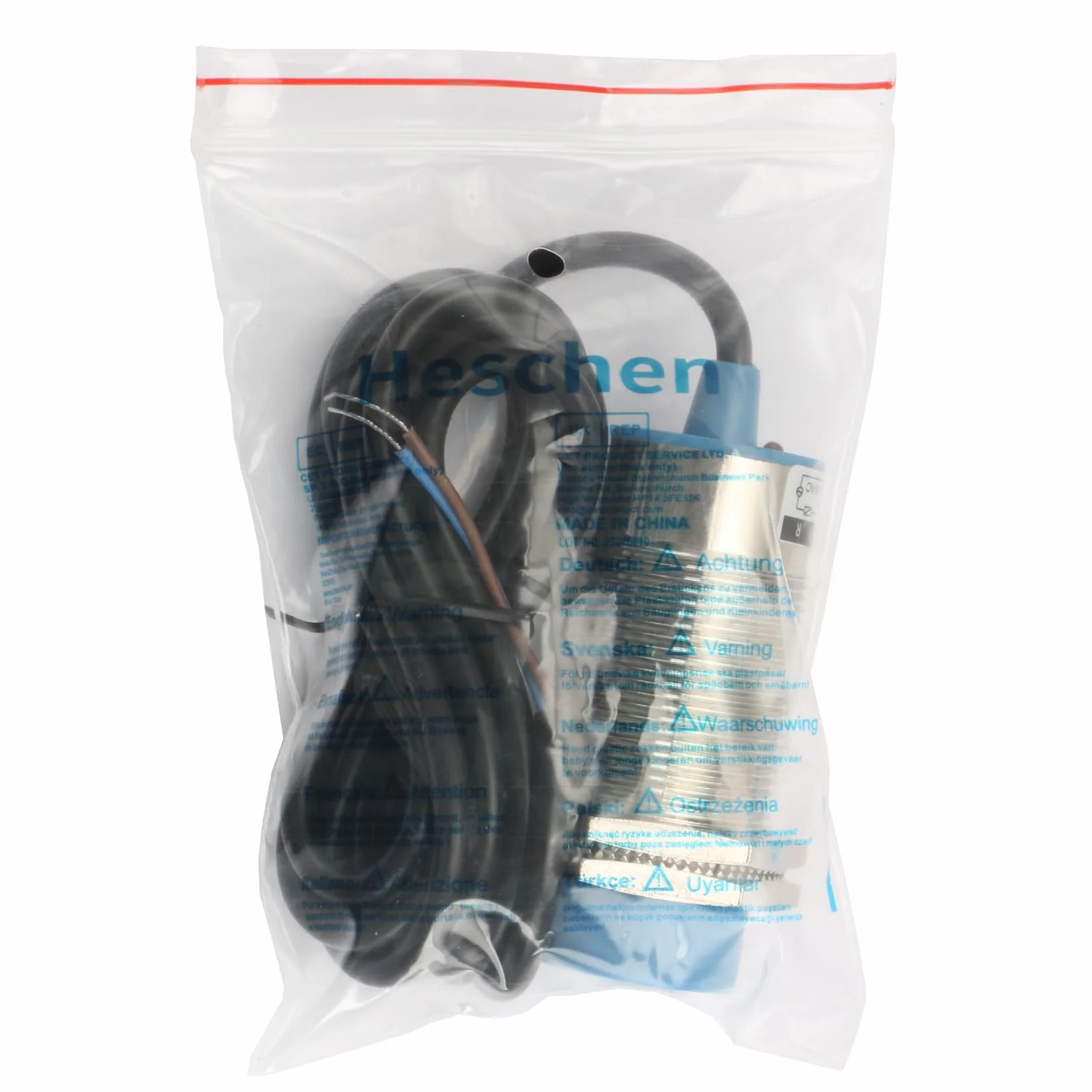 Heschen M30 pojemnościowy przełącznik czujnika zbliżeniowego, typ nieosłony, LJC30A3-H-J/EZ, detektor 1-15mm, 90-250VAC 400mA, normalnie otwarty (NO), 2 przewody