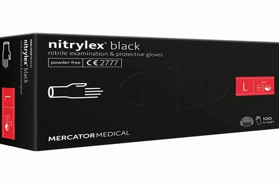Mercator Rękawice nitrylowe rękawiczki jednorazowe 100 sztuk BOX (S M L XL - czarne) nitrylex pf bez pudru rękawiczki jednorazowe rękawiczki do badania, s