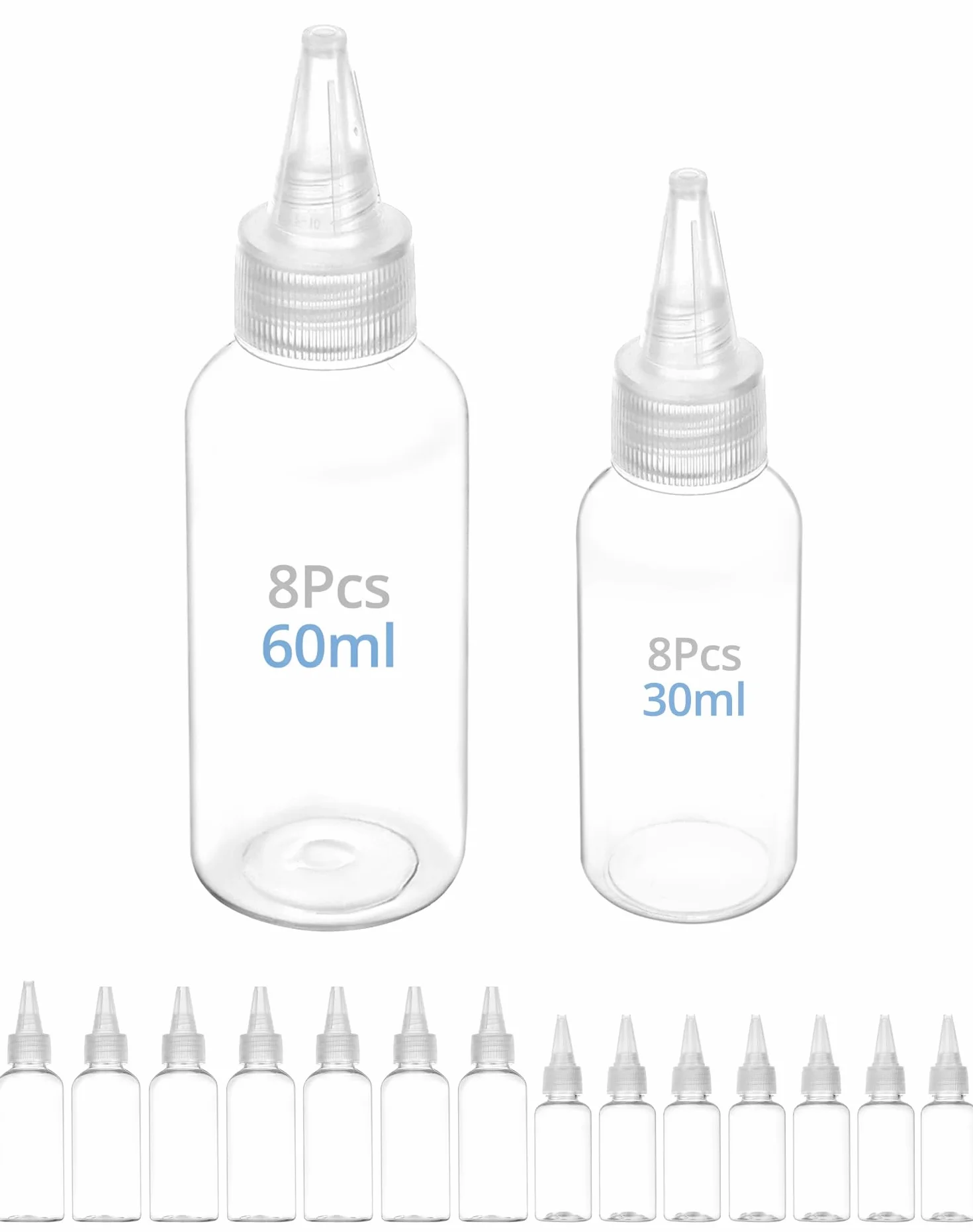 QWORK® 16 szt. plastikowych butelek dozujących, 30 ml/60 ml, małe butelki dozujące, butelka do wyciskania z dyszą do różnych płynów