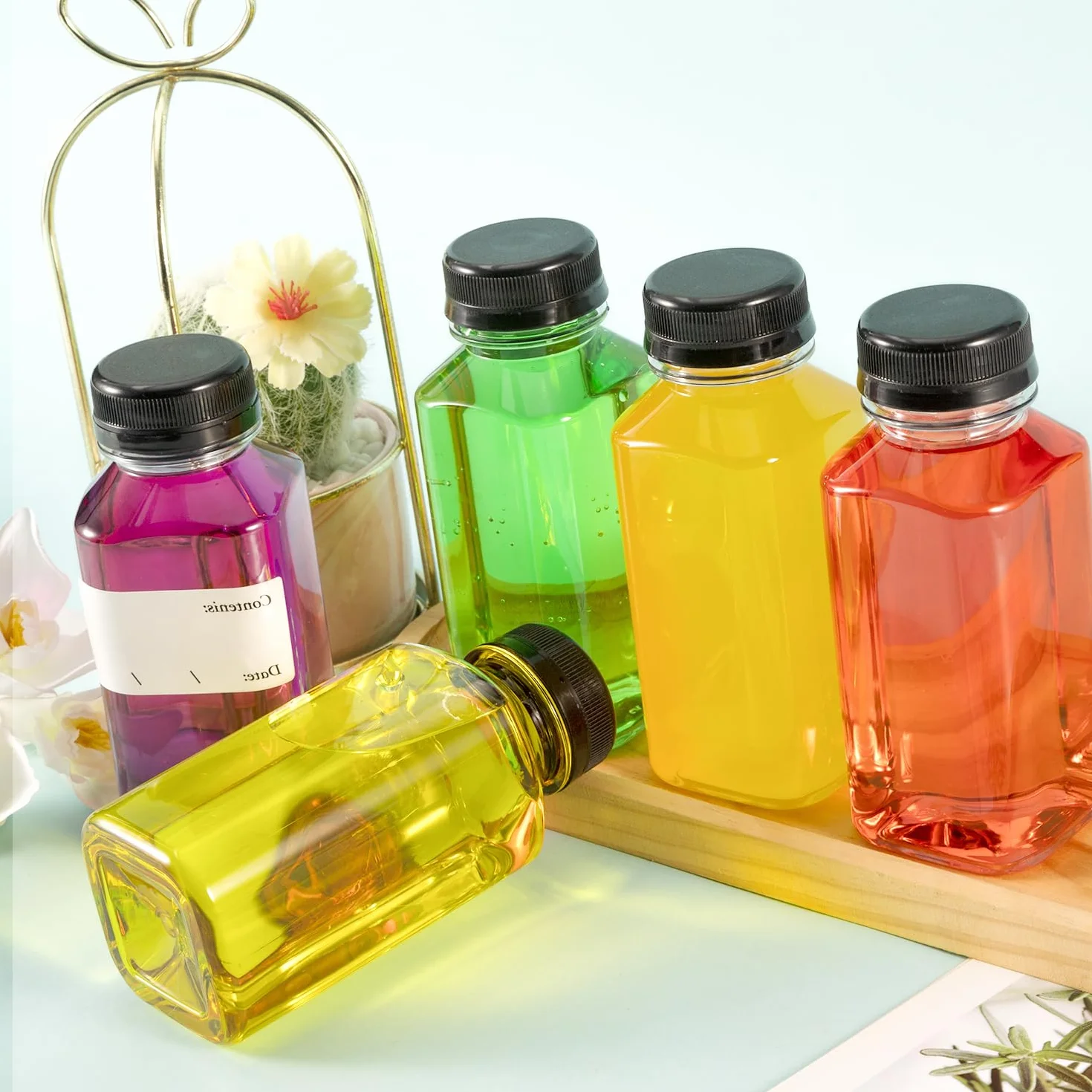 10 szt. plastikowych butelek na sok 250 ml z pokrywkami zabezpieczającymi przed manipulacją, puste plastikowe butelki wielokrotnego użytku, pojemniki na mleko, wodę, napoje