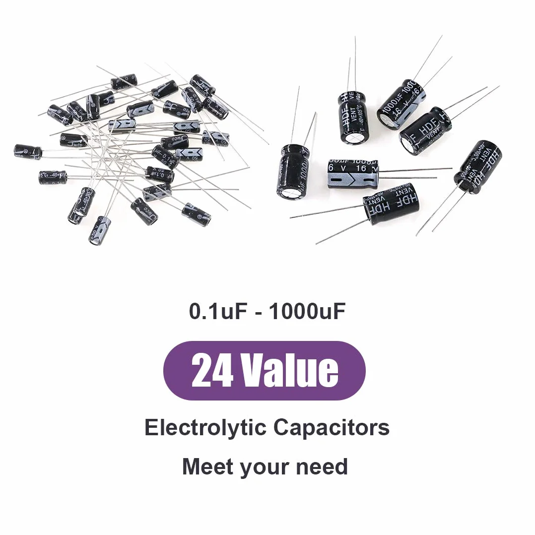 Swpeet Zestaw 240 szt. kondensatory elektrolityczne 0,1uF-1000uF 10V/16V/25V/50V aluminiowe radialne