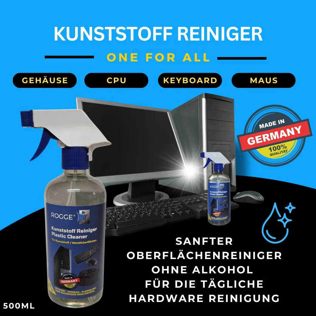 ROGGE 500 ml środek do czyszczenia tworzyw sztucznych, PC, myszy, klawiatur, drukarek itd. Delikatny środek do czyszczenia powierzchni bez alkoholu, specjalnie zaprojektowany do codziennego