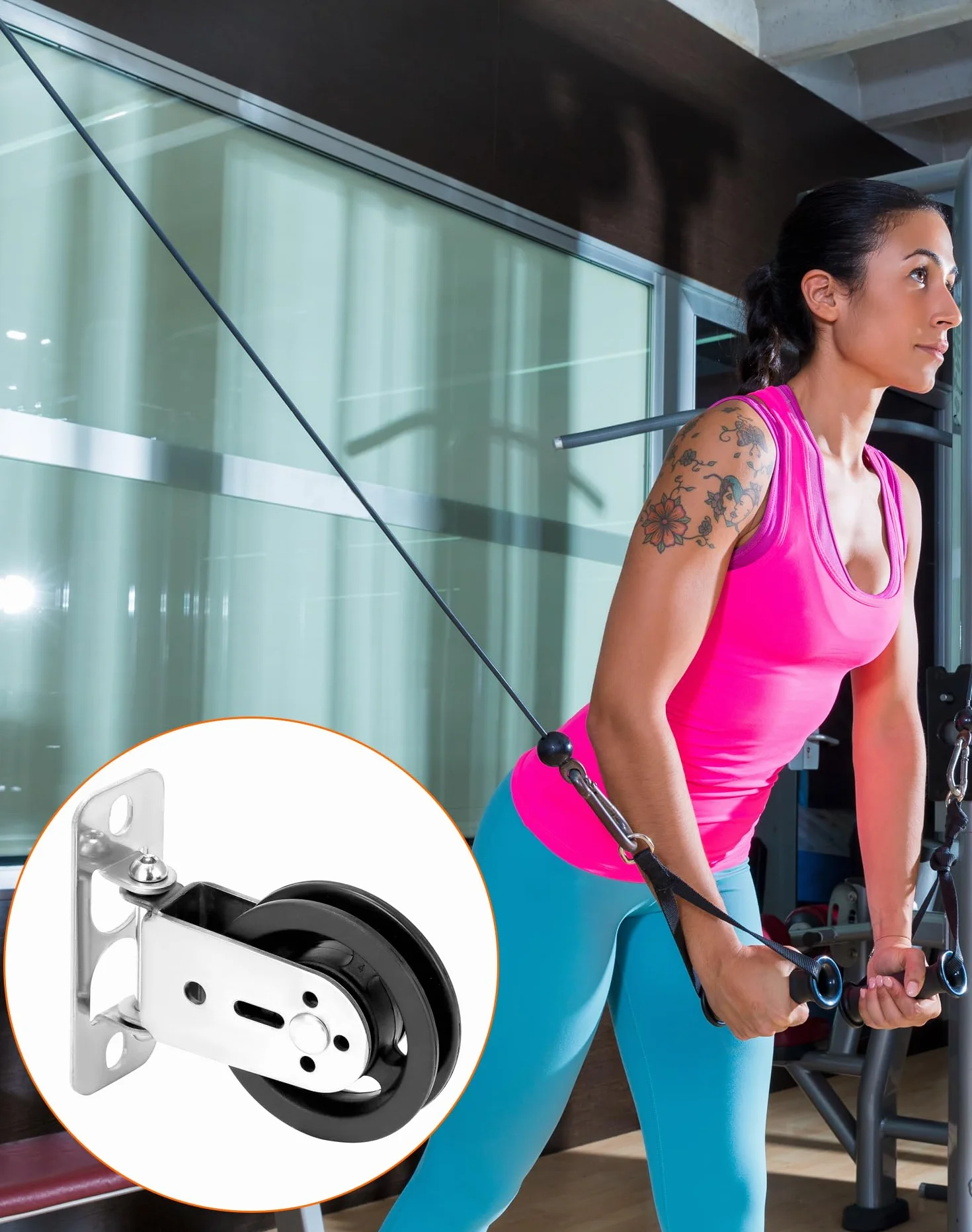 QWORK® Bloczki linowe, krążek linowy obrotowy 180° z elementami montażowymi do sprzętu fitness na siłowni, udźwig maksymalny 500 kg