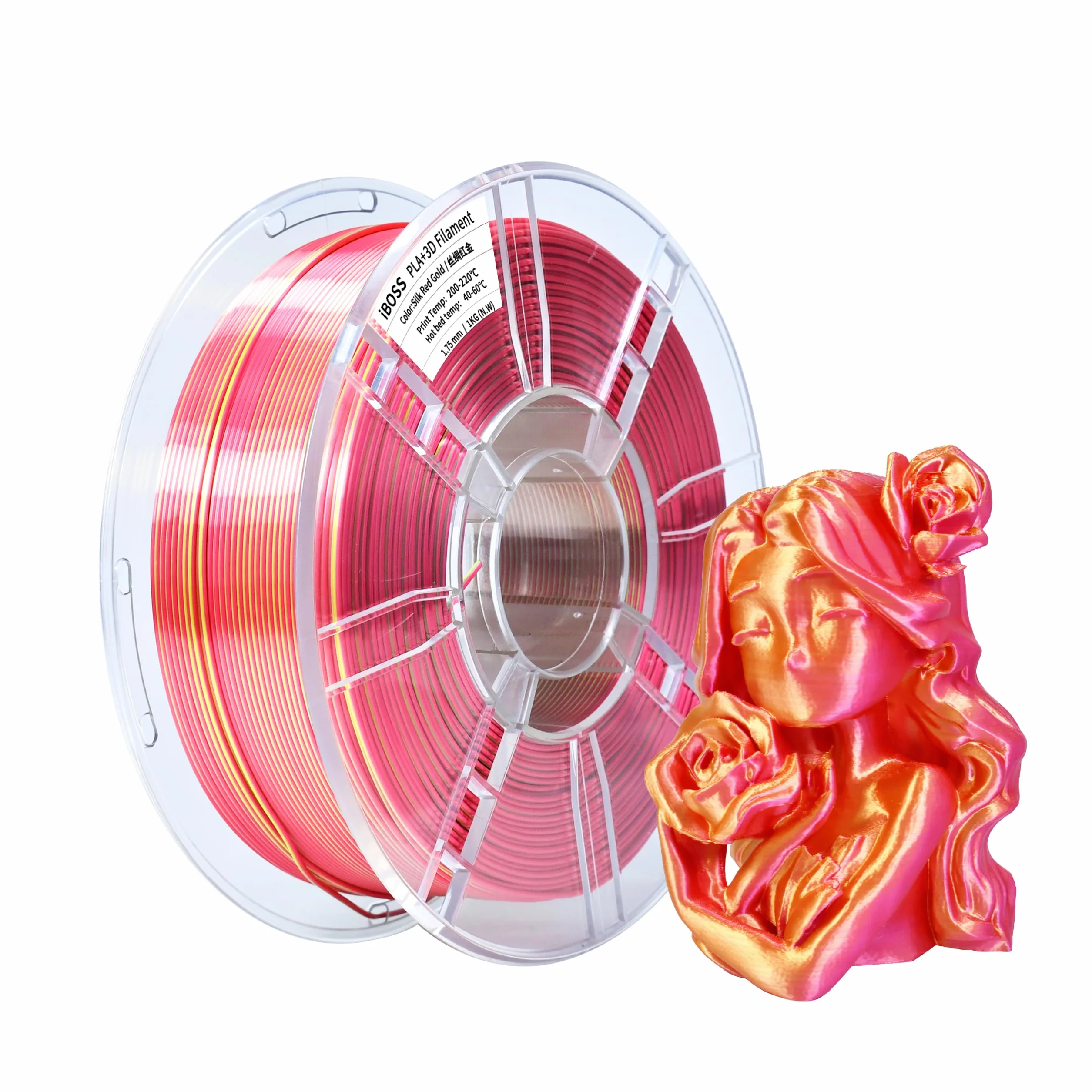 iBOSS PLA PLUS Filament do drukarki 3D, 1,75 mm, dwukolorowy jedwabny filament do drukowania 3D, wspﾃｳﾅＸytﾅＢczany, 1 kg (2,2 funta), jedwabny, dwukolorowy, czerwono-zﾅＰty