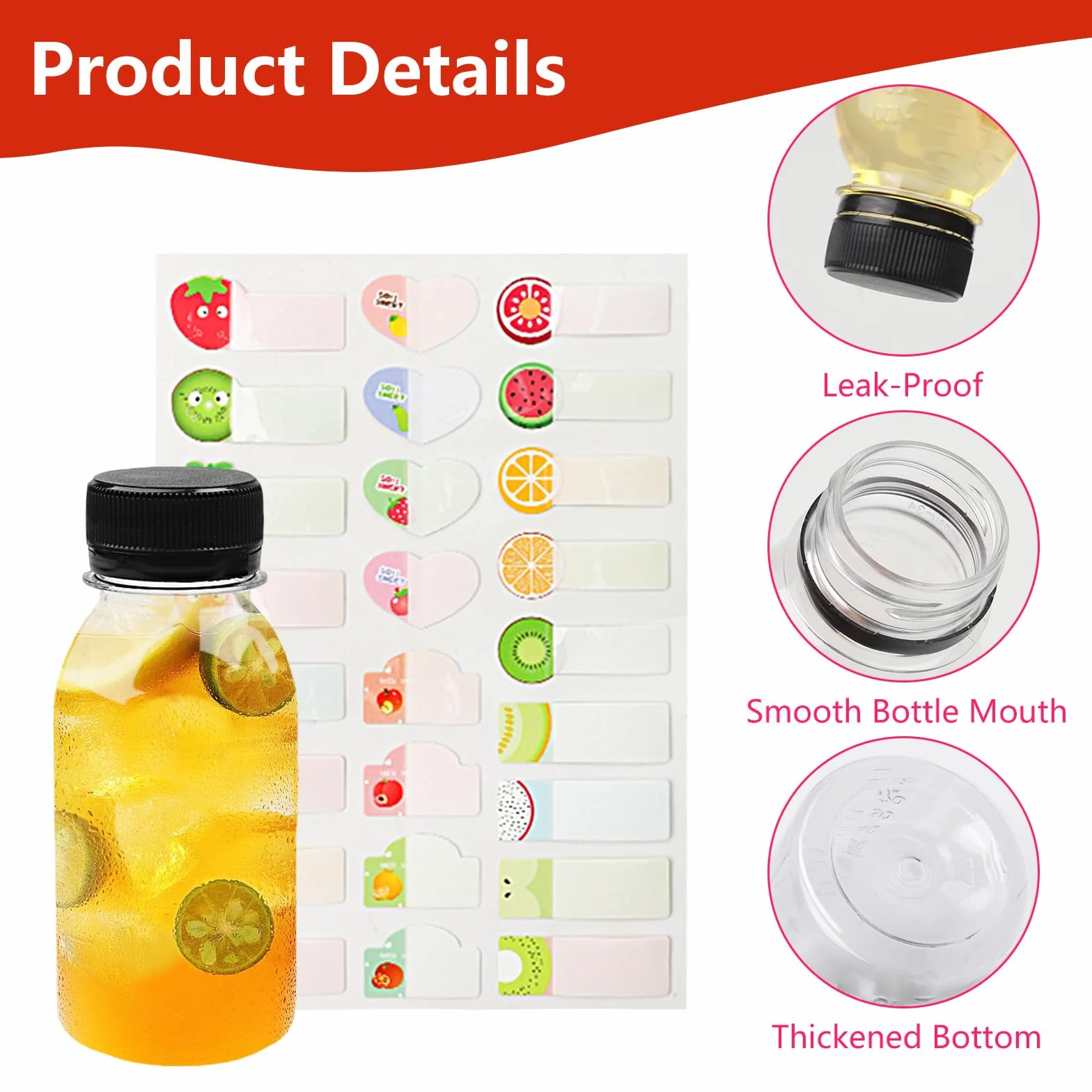 14 sztuk butelek na sok do napełniania, 100 ml, mini butelka plastikowa z naklejką, mini butelka wielokrotnego użytku do napełniania soków owocowych, mleka, wody i koktajli mlecznych