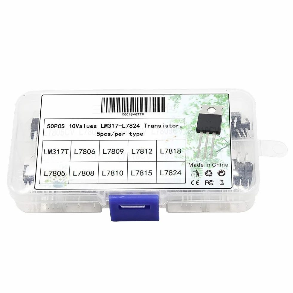 DollaTek 50 szt. 10 wartości LM317T-L7824 regulator napięcia tranzystora zestaw asortymentu pudełko zestaw 3-pinowy zacisk T0-220 tranzystory do naprawy DIY
