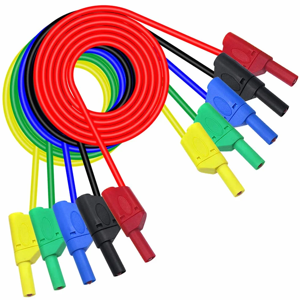 DollaTek Kabel z wtyczk? bananow?, zestaw 5 elektronicznych przewodów testowych 4 mm, mi?kka wtyczka do bananów, drut silikonowy, kabel testowy 14 AWG, przed?u?acz multimetru, zestaw kabli testowych