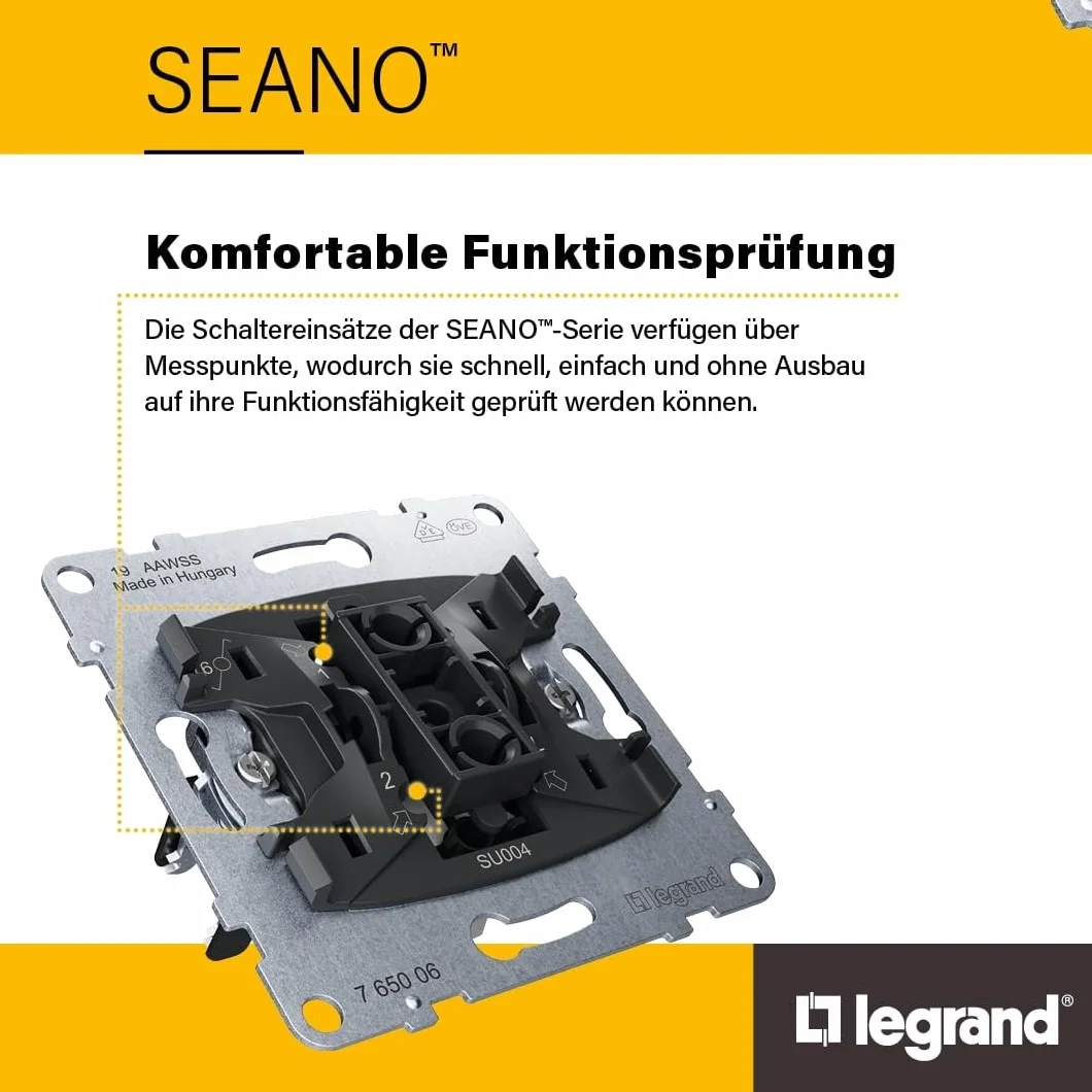Legrand, SEANO przełącznik szeregowy, zaciski wtykowe, 2 x funkcja oświetlenia LED z możliwością doposażenia (numer artykułu: 764526), 2 x funkcja kontrolna LED z możliwością doposażenia (numer