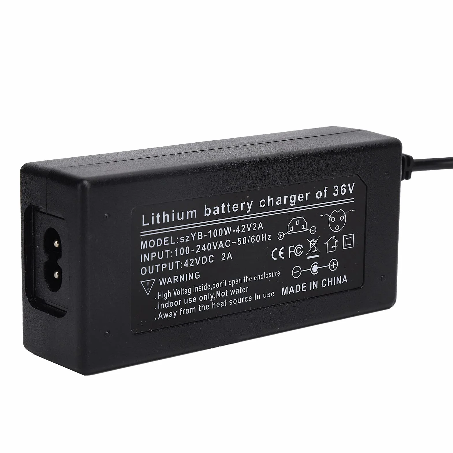 Złącze Męskie 42V 2A DC 5,5mm do Akumulatora Litowo-jonowego 36V AC 100-240V 50/60Hz Czarny