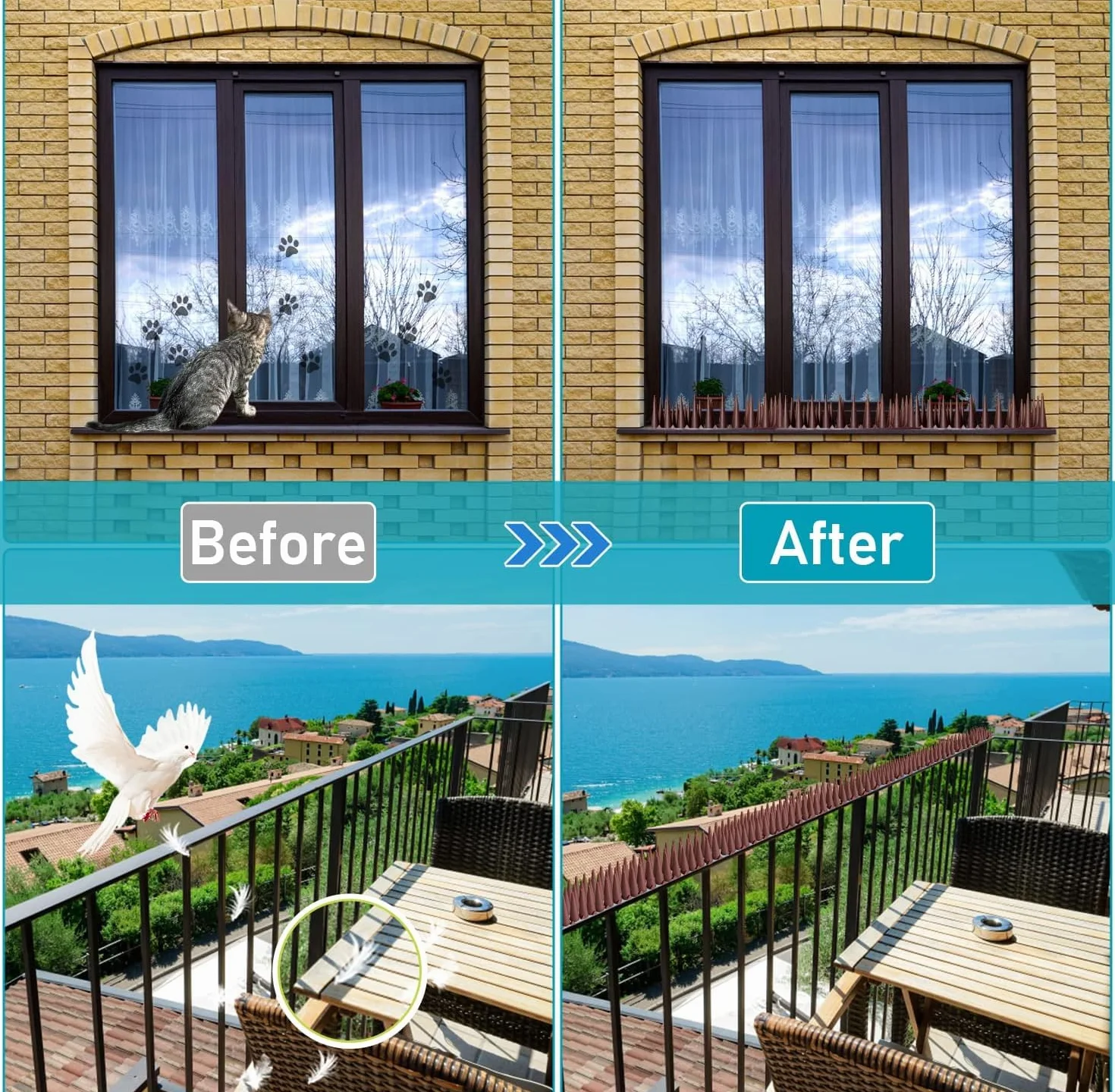 Kolce odstraszające gołębie, odstraszacz gołębi na balkon 2,58 m, kolce odstraszające ptaki, 6 sztuk, odstraszacz gołębi, odstraszanie gołębi, ochrona przed ptakami na ogrodzenie, ogród, balustradę