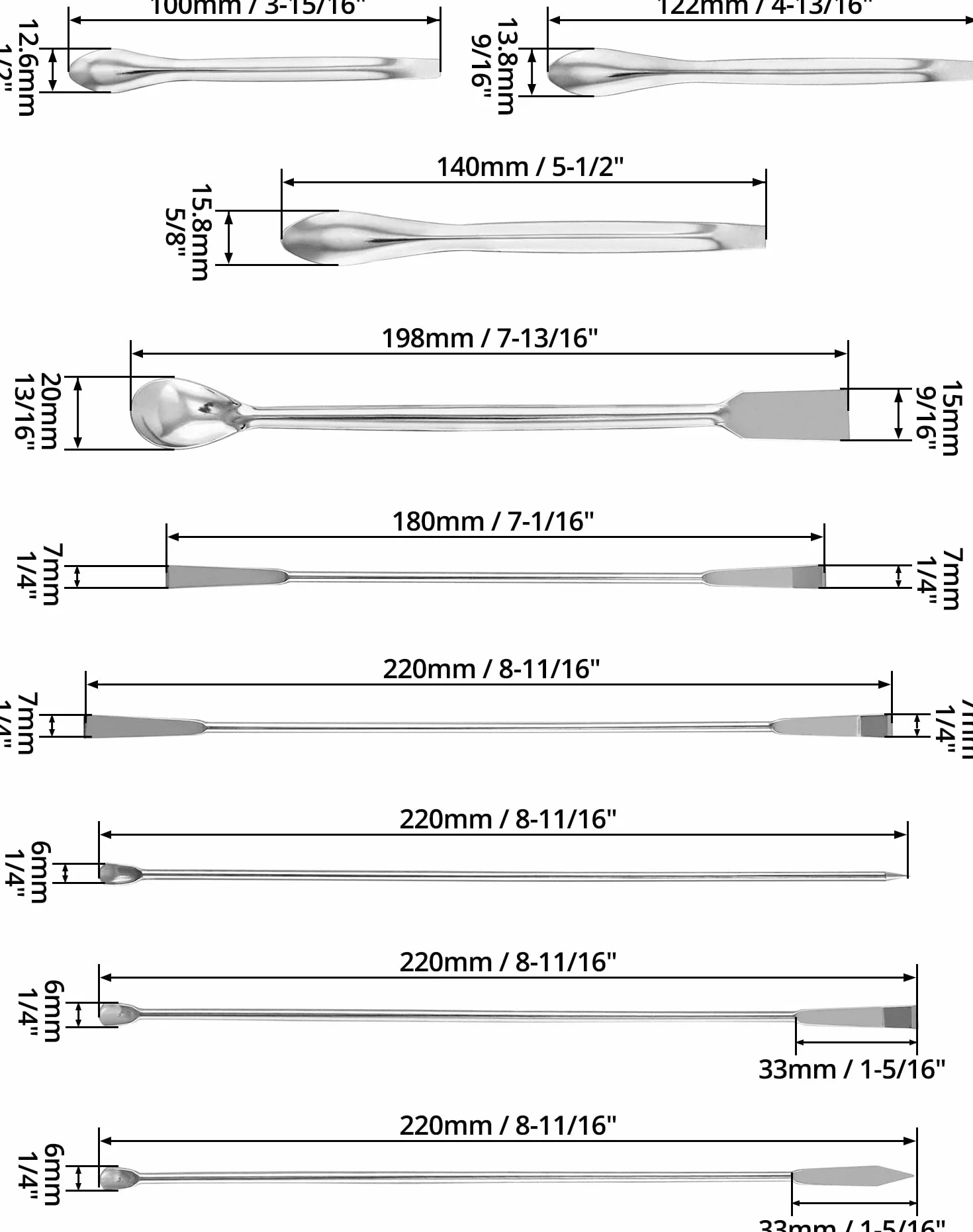 QWORK® Szpatułki laboratoryjne, 13 sztuk szpatułki laboratoryjne ze stali nierdzewnej łopatki do mieszania odczynników laboratoryjnych, długa łyżka do pobierania próbek