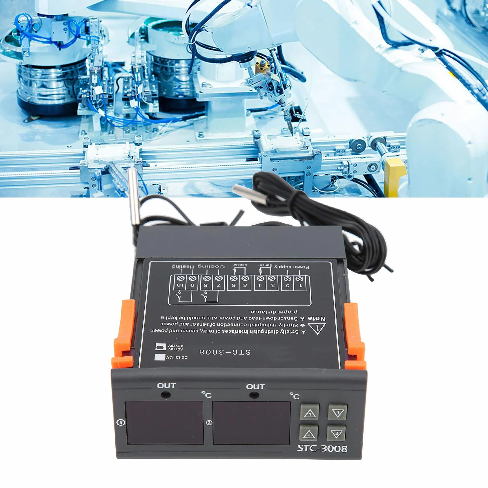 Cyfrowy Regulator Temperatury Termostat -3008 z Podwójną Sondą do Lodówki, Szklarni i Akwarium(110‑220V)
