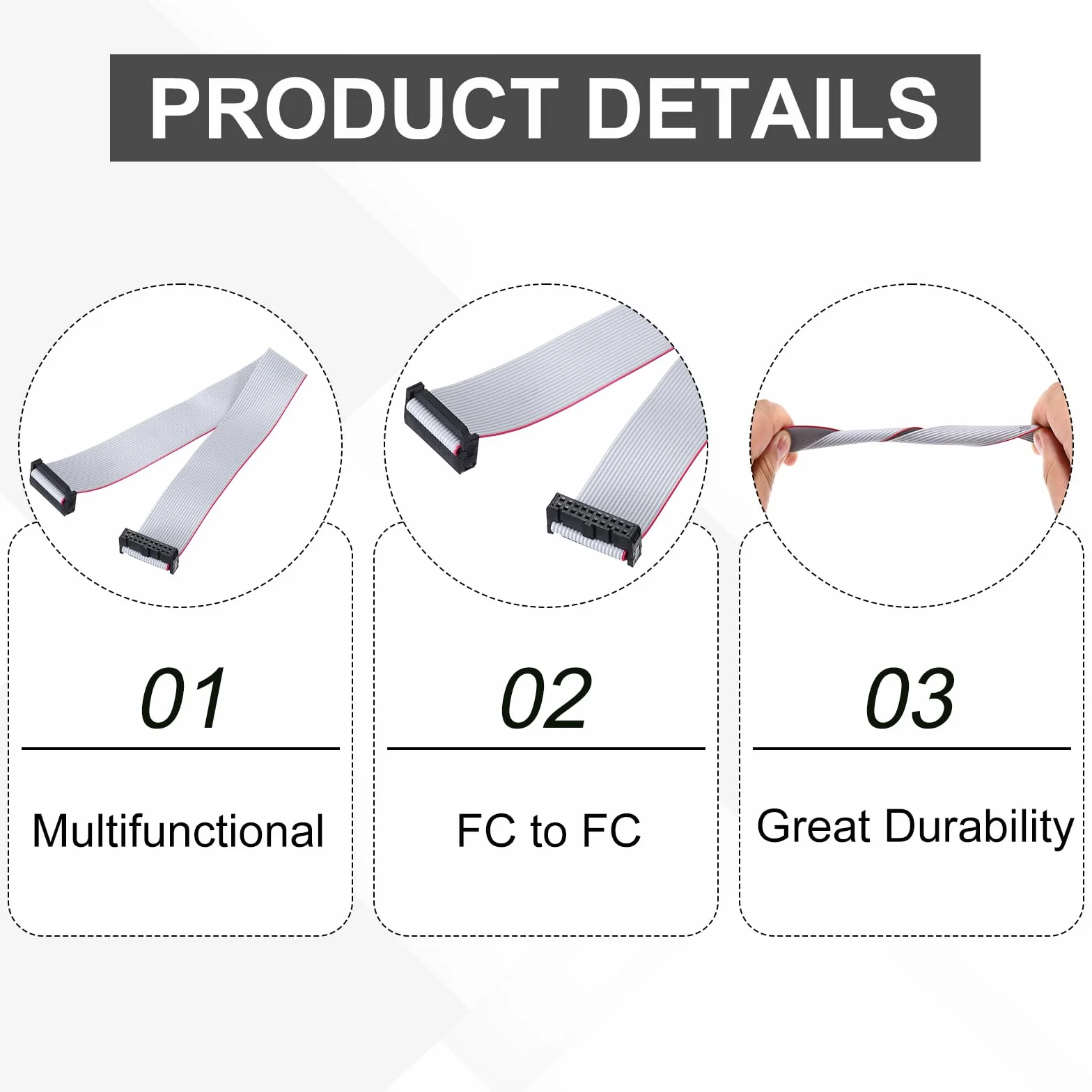 QUARKZMAN 4 szt. przedłużacz IDC, kabel taśmowy IDC o szerokości 2,54 mm szerokość 25 mm długość 30 cm 20 pinów FC do FC Złącze kabla płaskiego do PC, wyświetlacze LED