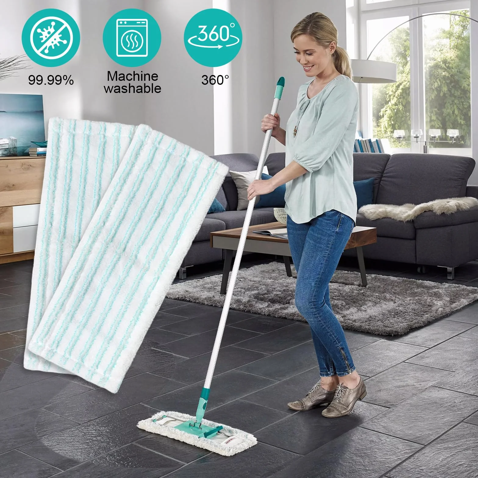 6 wymiennych mopów do Leifheit Clean, 38 x 15 cm, pokrowce zamienne z mikrofibry, czyszczące i chłonne płaskie etui, uniwersalne pokrowce na wszystkie podłogi