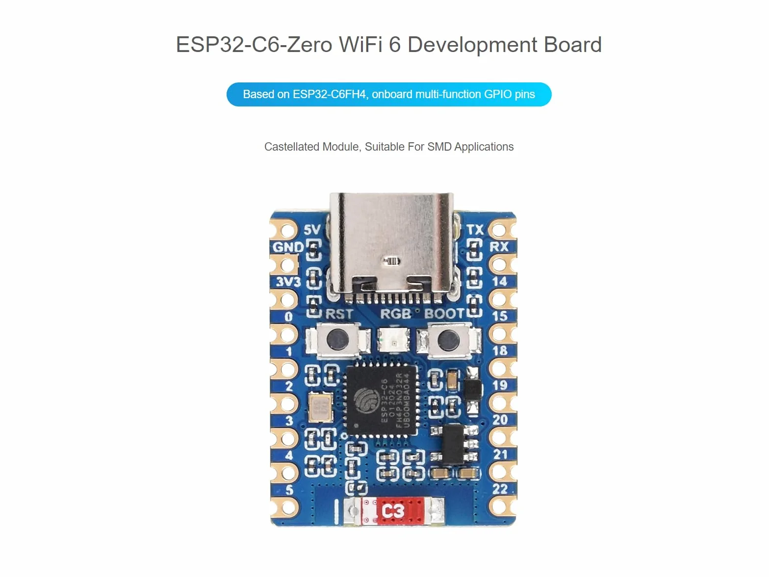 Waveshare ESP32-C6 mikrokontroler WiFi 6 mini płytka rozwojowa ESP32-C6FH4 RISC-V Bluetooth 5