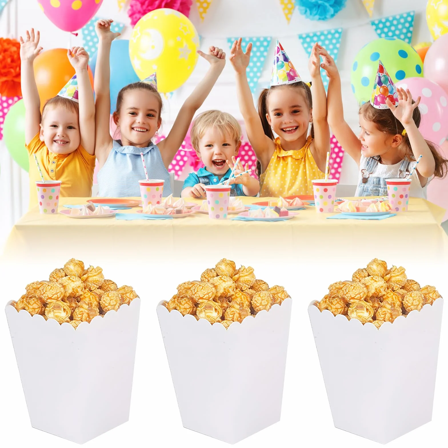 HENGBIRD 50 sztuk torby na popcorn, papierowe pojemniki na słodycze, pudełka na popcorn, kartonowe torby na popcorn mini pudełka na pikniki filmowe preferencje ślubne (biały)