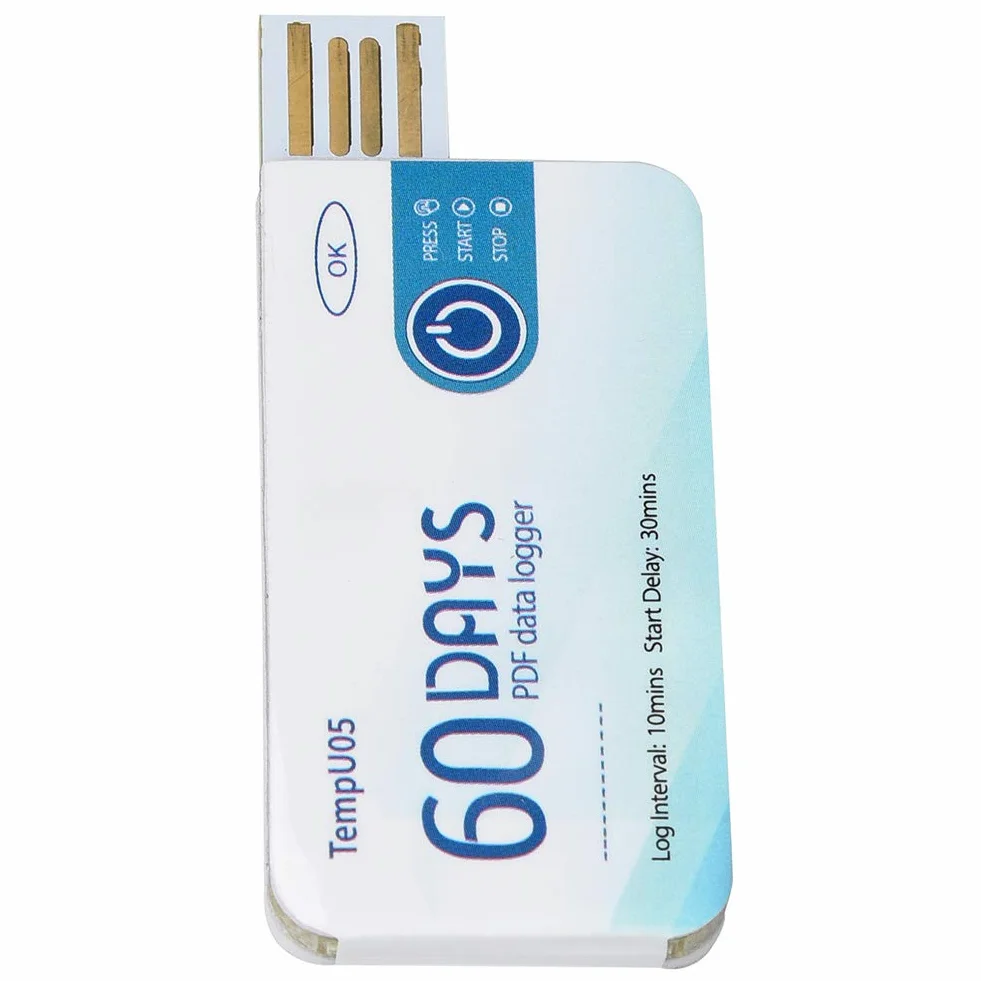 TempU05 rejestrator temperatury, jednorazowy rejestrator temperatury, jednorazowy rejestrator temperatury USB, raport PDF (TempU05)