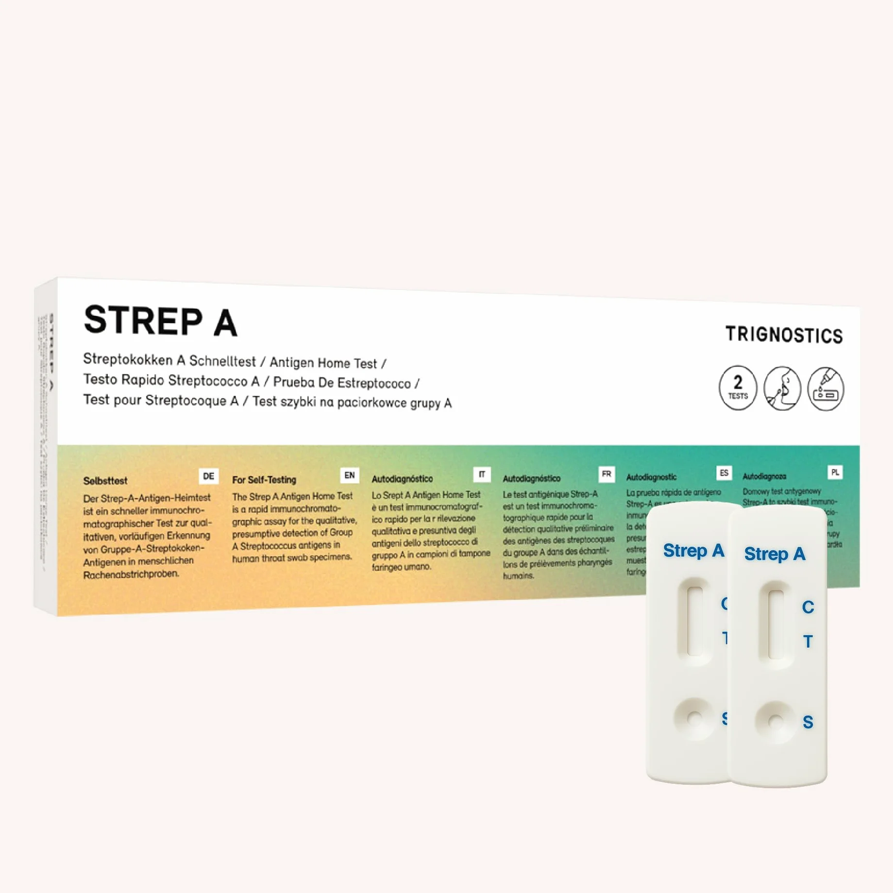 2x TRIGNOSTICS Test na Streptococcus A – szybki test na paciorkowce z wymazem z gardła – test domowy | Niezawodny szybki test do użytku domowego | Wynik w ciągu zaledwie 5 minut