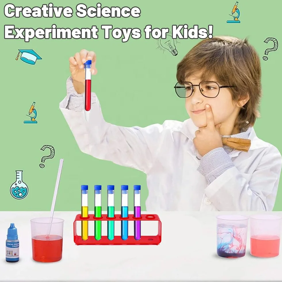 7 szt. plastikowych probówek dla dzieci, plastikowe rurki ze stojakiem dla dzieci sprzęt naukowy dzieci zabawa w wodzie zabawka edukacyjna domowe zestawy naukowe dla chłopców i dziewcząt