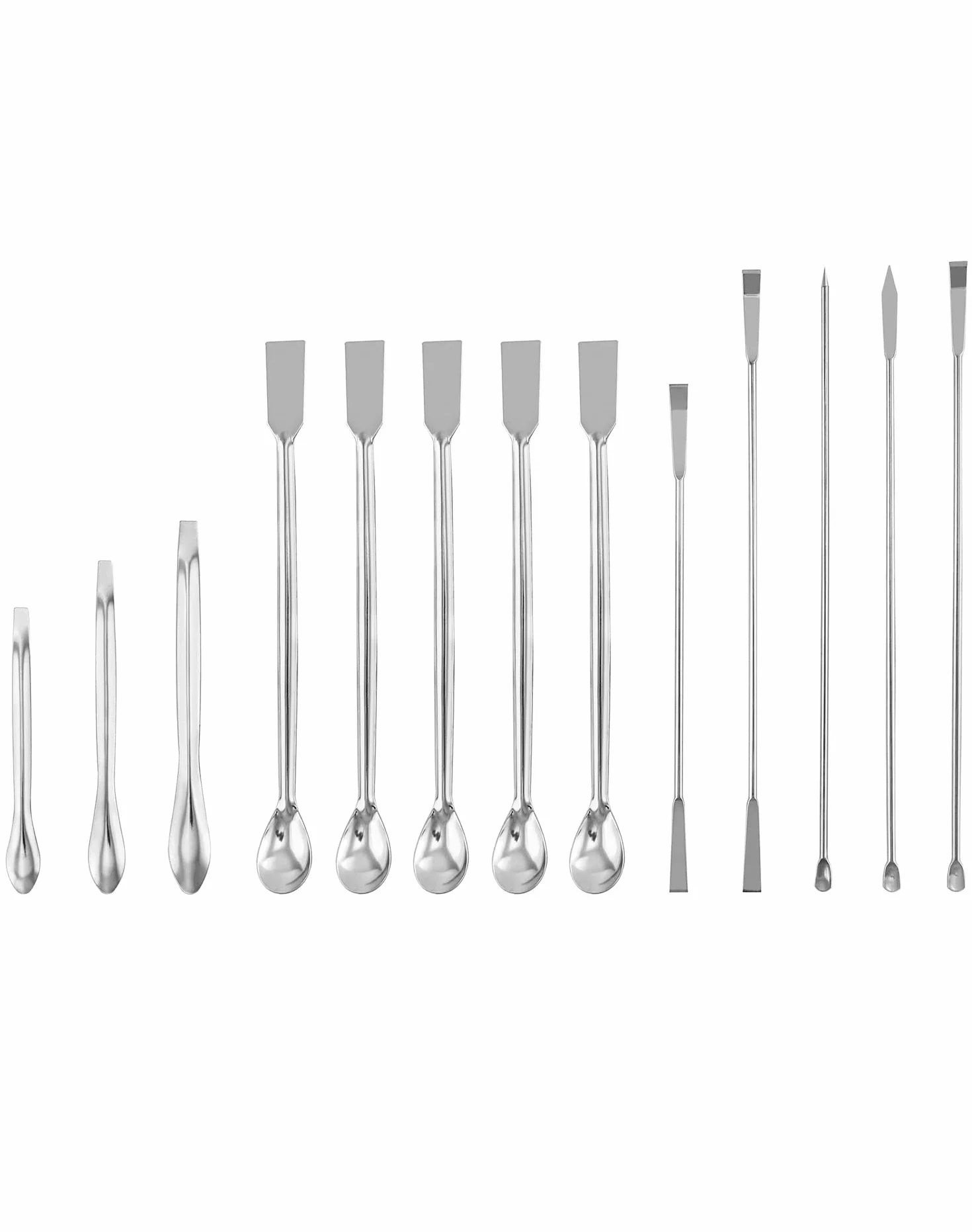QWORK® Szpatułki laboratoryjne, 13 sztuk szpatułki laboratoryjne ze stali nierdzewnej łopatki do mieszania odczynników laboratoryjnych, długa łyżka do pobierania próbek