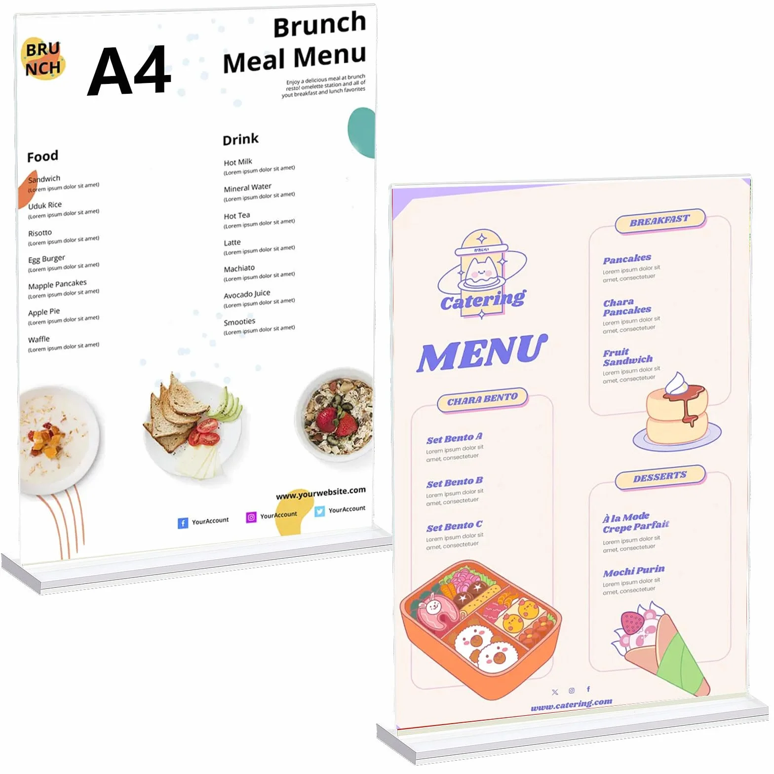 2 sztuki A4 Wyświetlacze akrylowe, Wyświetlacze stołowe A4, uchwyt na karty menu, uchwyt menu, stojak pocztowy, wyświetlacze reklamowe, przezroczyste akrylowe stoisko dla restauracji menu biurowe