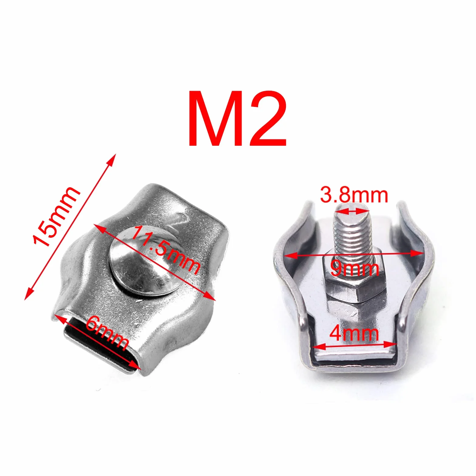 Zacisk Simplex do lin drucianych 2 mm, stal nierdzewna, M2, 24 sztuki