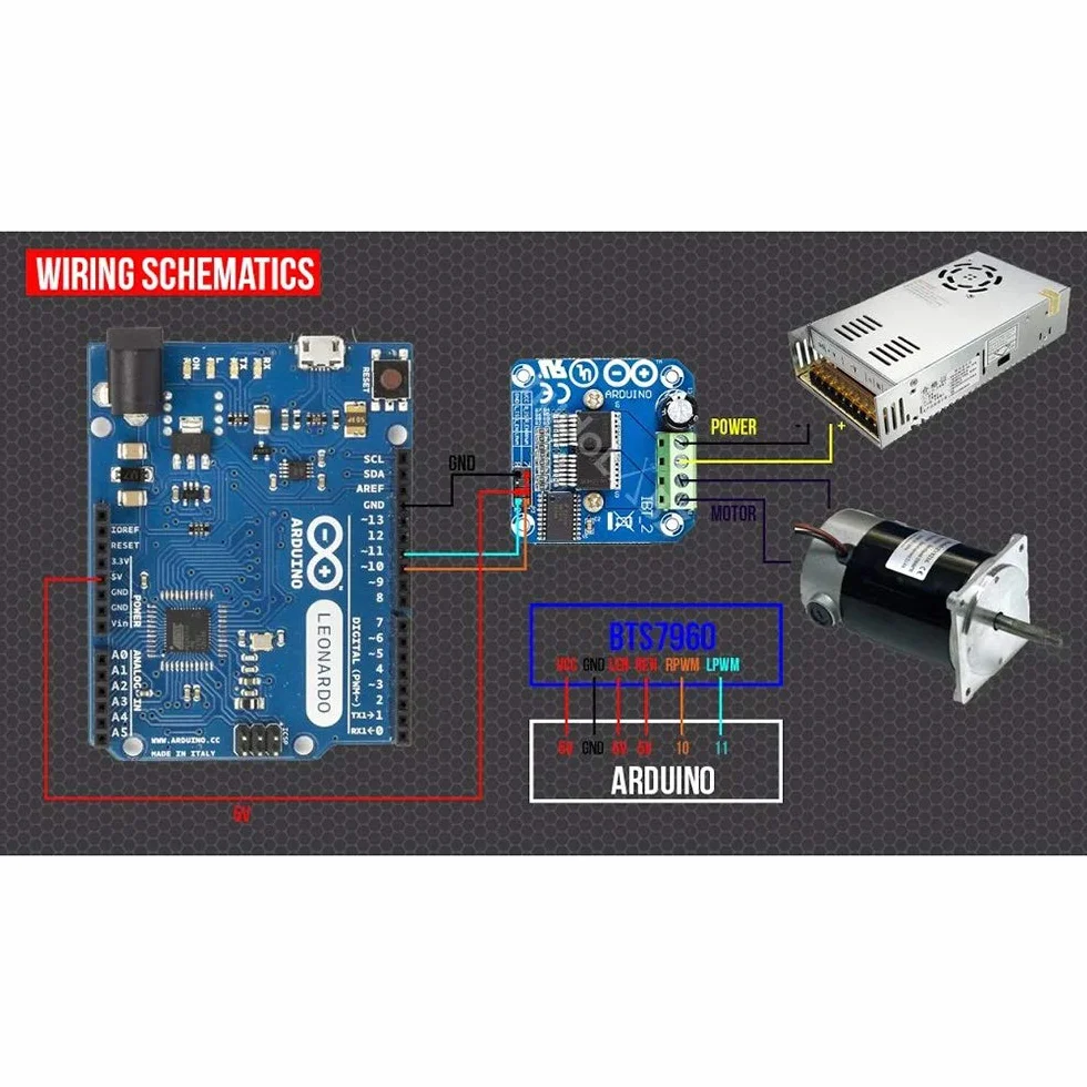 Moduł sterownika silnika BTS7960B podwójny sterownik silnika krokowego DC H-Bridge PWM Smart moduł sterownika samochodowego do ograniczenia prądu Arduino z kablem DuPont
