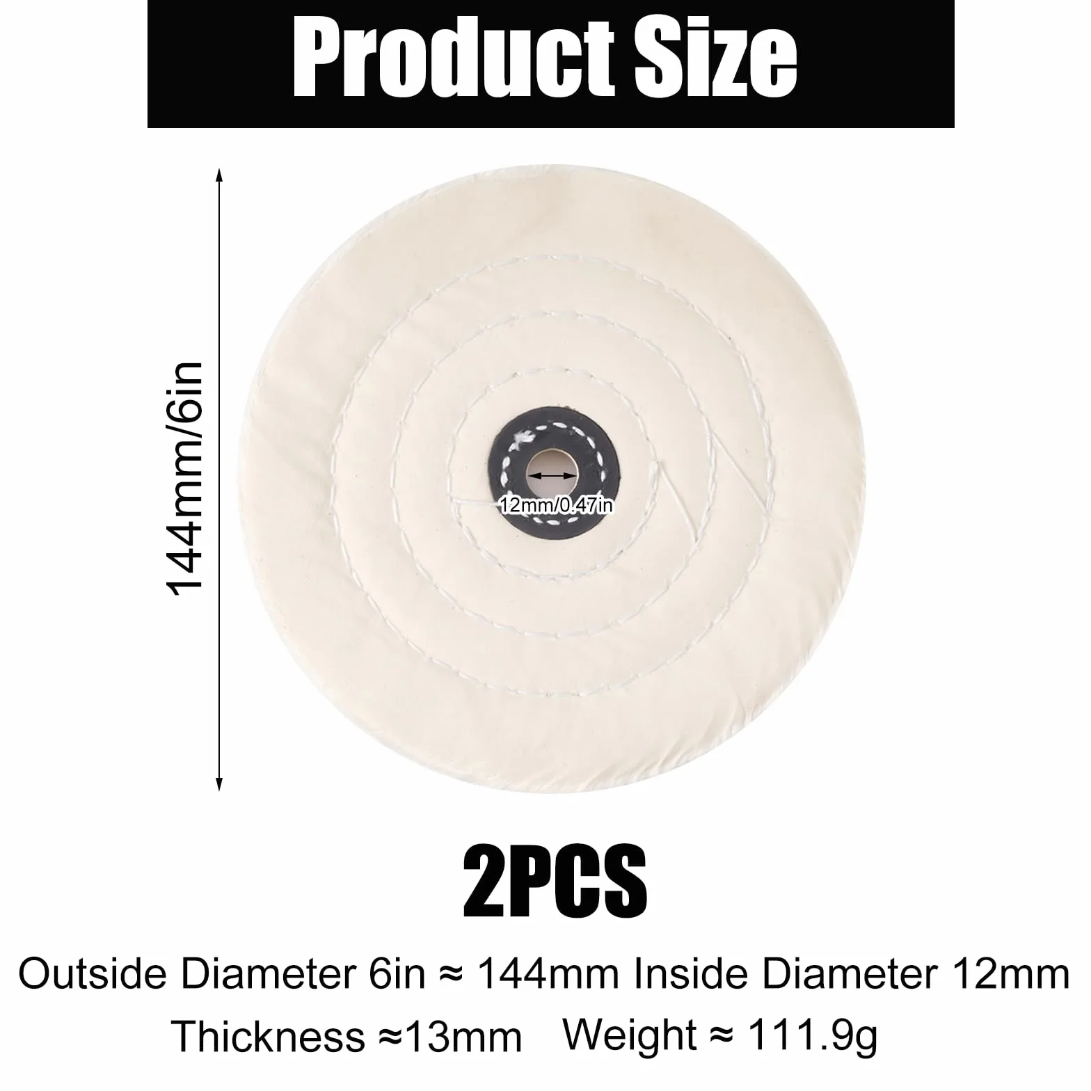 Bawełniany krążek polerski 15 cm, otwór 1/2", spiralnie szyty, do szlifierek