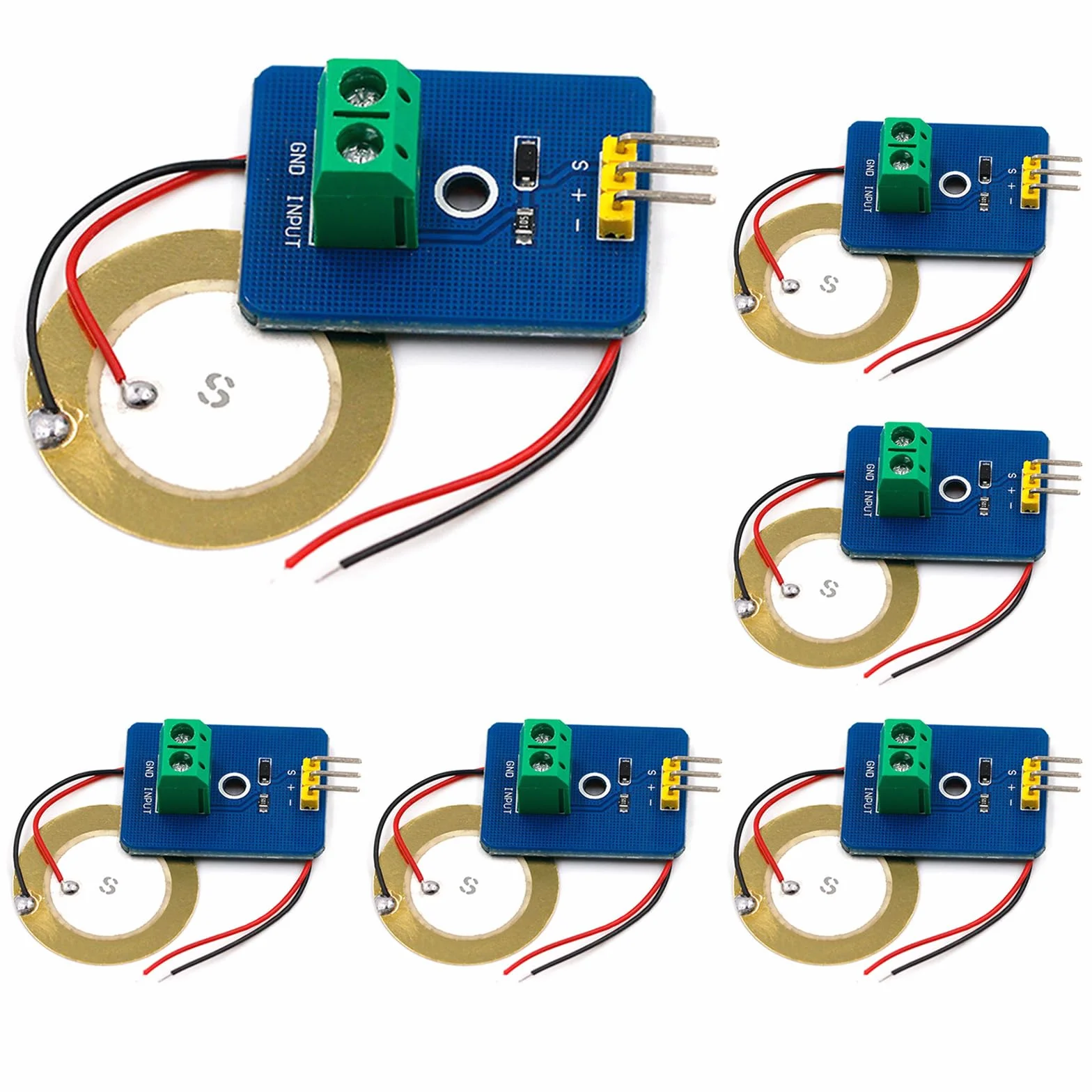 GERUI 6 sztuk ceramicznych czujników wibracji piezoelektrycznych, moduł 3,3 V 5 V, wykrywa wibracje, analogowy moduł wyjściowy sygnału, elektroniczny moduł, pojedynczy moduł do Arduino DIY