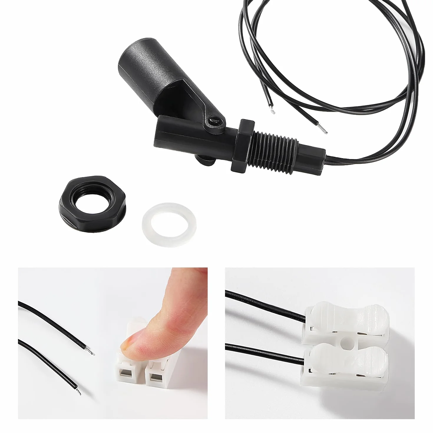 2 Sztuk M12 10W Czujnik Poziomu Wody, Poziomy Wyłącznik Pływakowy z Boku PP, Czujniki Poziomu Cieczy, ze Złącza Sprężynowe, w Zbiorniku Akwarium, Czarny