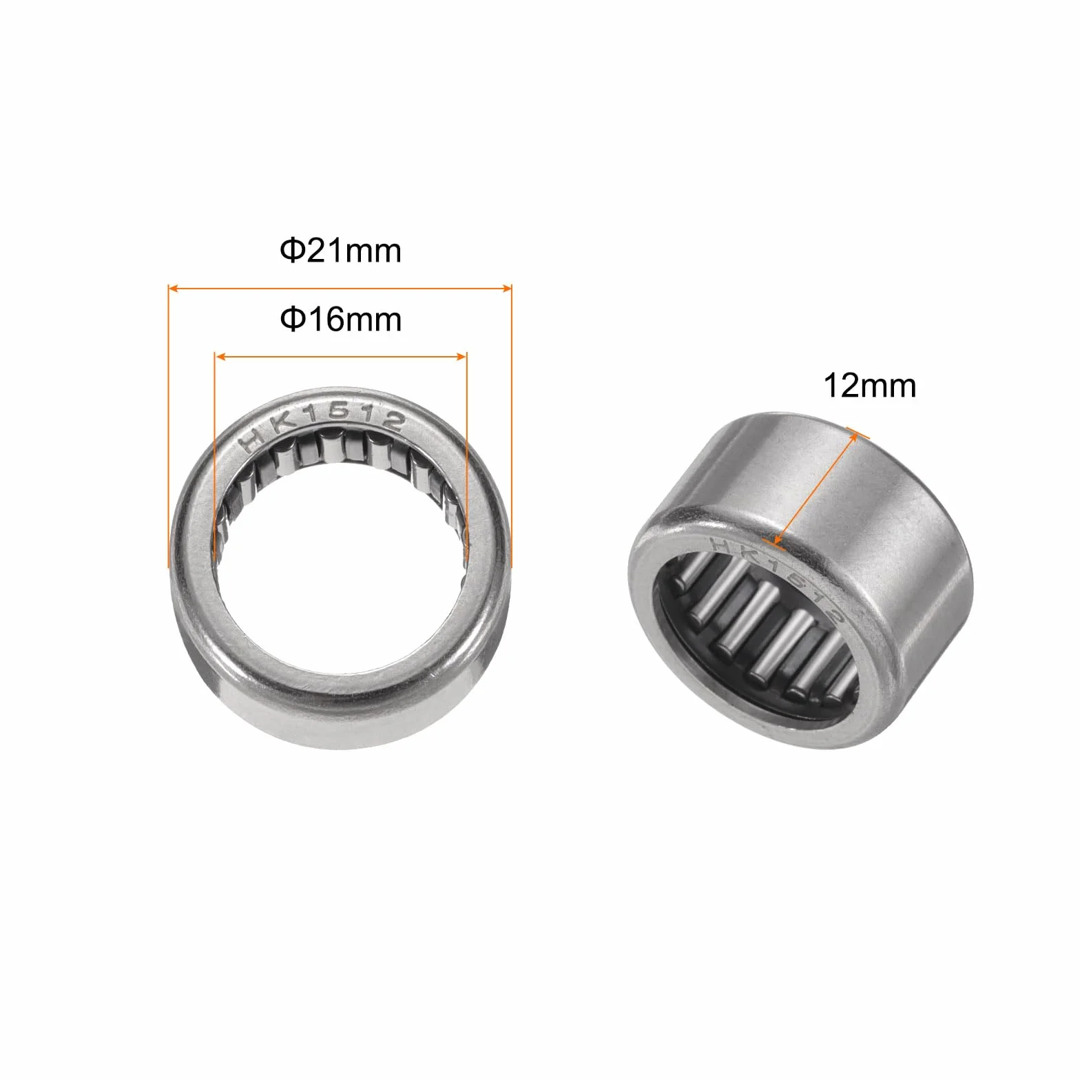 QUARKZMAN 10 szt. Łożyska wałeczkowe klatkowe HK1512 One Way Łożysko 16 x 21 x 12 mm, łożysko ze stali odpornej na temperaturę