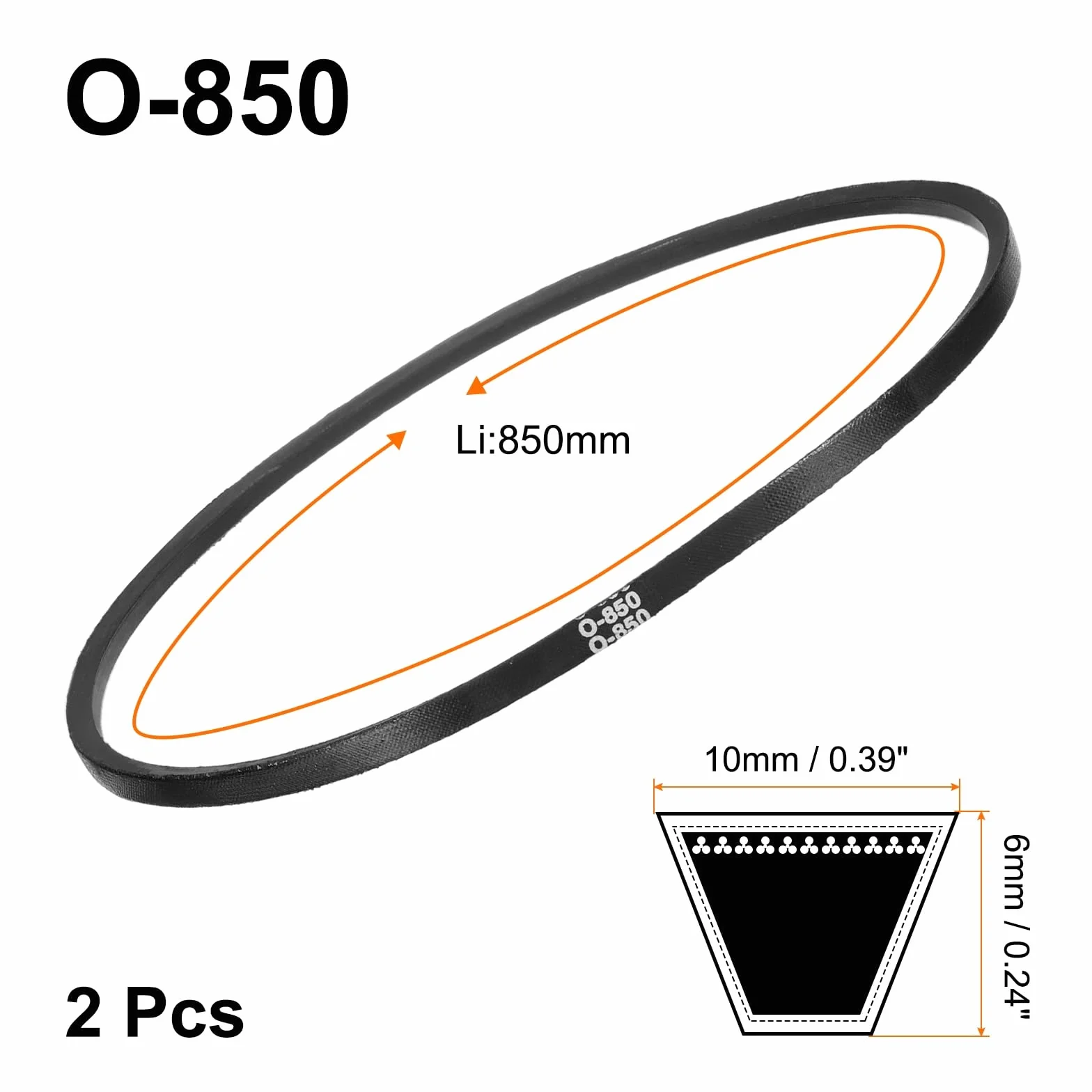QUARKZMAN 2 szt. O-850 O Typ paska V 850 mm / 33,5" Długość wewnętrzna x 0,39" Szerokość x 0,24" Wysokość, Zamknięty cykl gumowy pasek napędowy Typ O