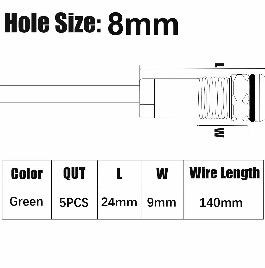 Gebildet 5 Sztuk 8mm AC/DC 12-24V LED Metalowy Wskaźnik Świetlny Wodoodporna Lampka Sygnalizacyjna Zielony