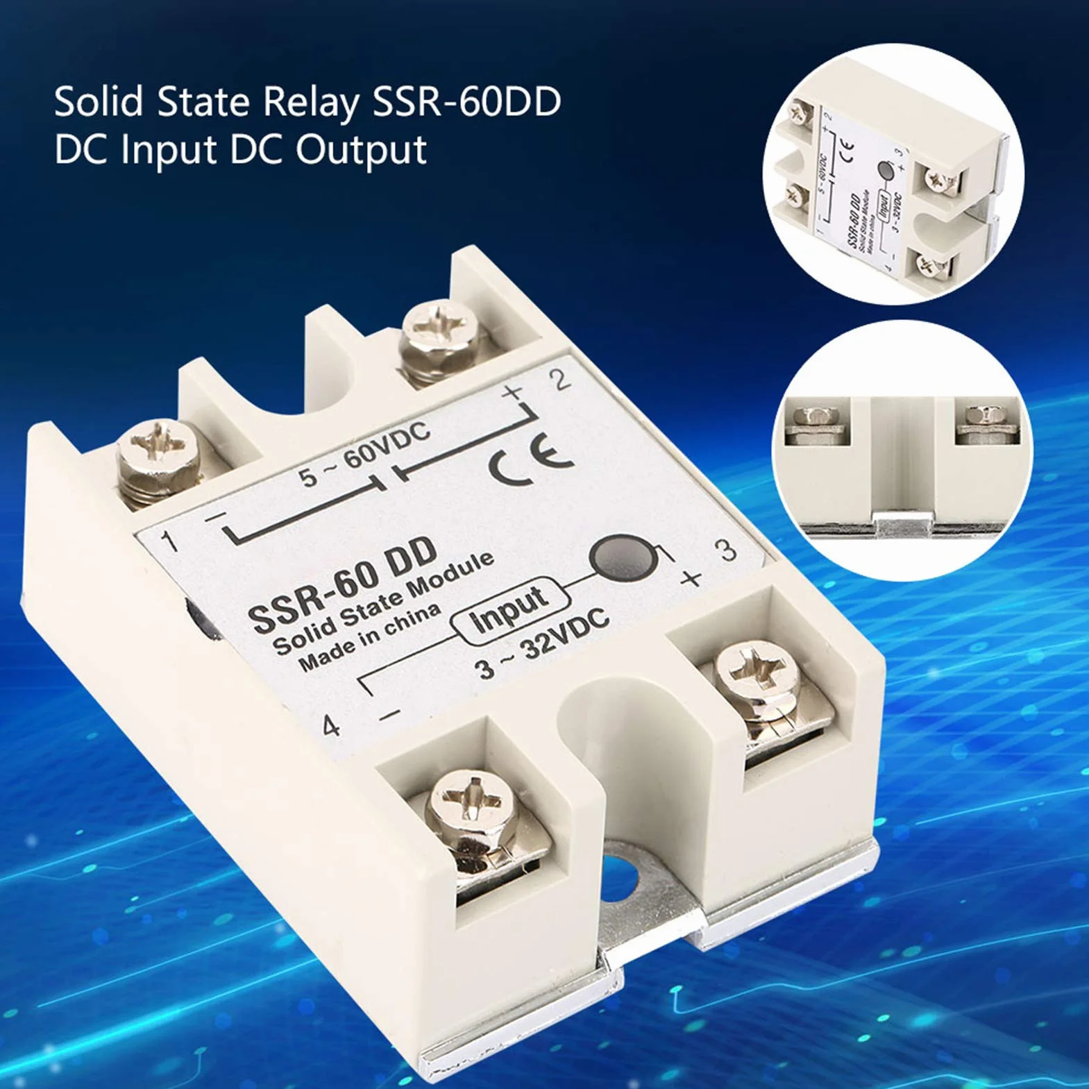 Solid State Relay, 60 A Solid State Relay Solid State Relay Przekaźnik półprzewodnikowy Jednofazowy, DCDC Solid State Relay SSR60DD 60 A 332 V DC 5200 V DC SSR