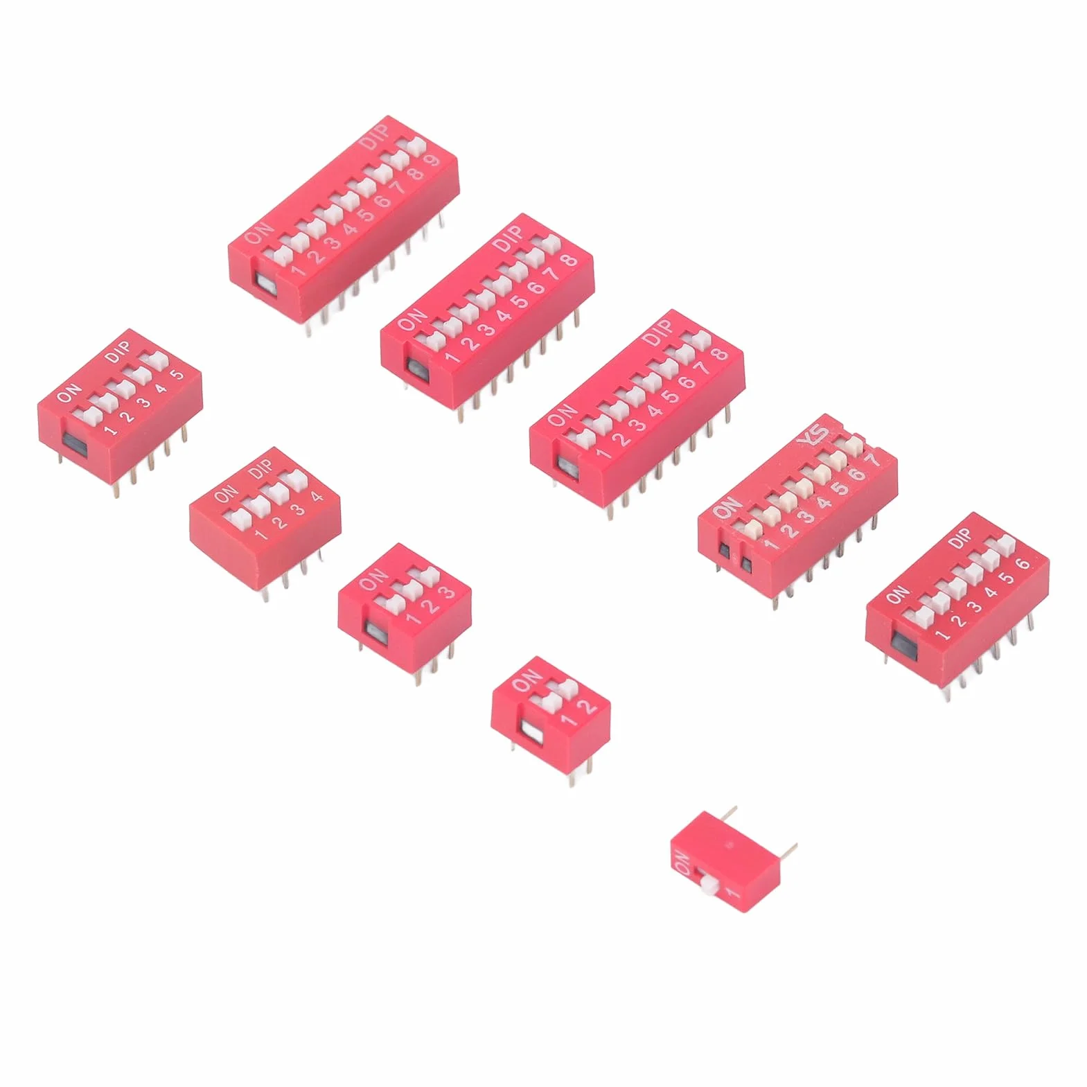 45 Sztuk Przełącznik Dip Różne Zestawy 2.54mm PCB do Montażu na Off Dip Przełącznik DIL Typ Suwaka Czerwony Przełącznik Dwupozycyjny do Obwodów Breadboards