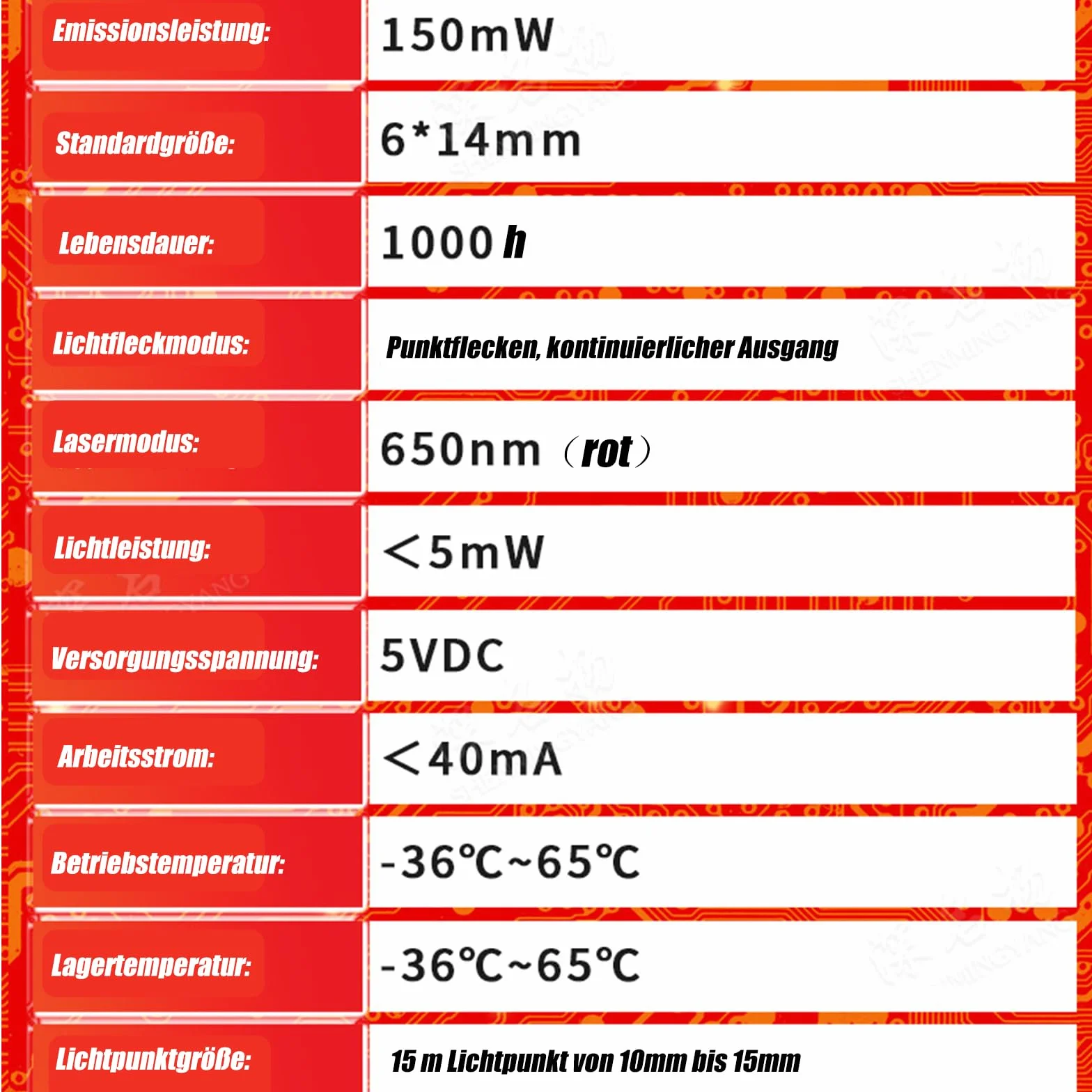 GERUI Moduł laserowy dioda laserowa 3V 5V 650 nm 6 mm 10 szt.