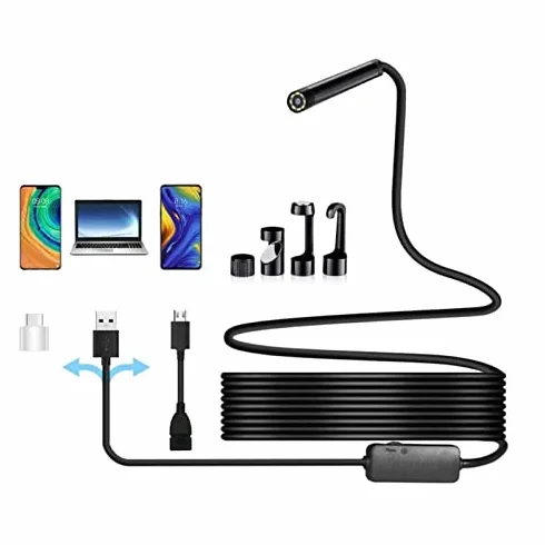 Kamera Inspekcyjna, Endoskop Przemysłowy USB, Kąt Widzenia 70° z 6 Diodami LED, Kamera Inspekcyjna do Rur z sondą 7 Mm, Piksel 0.3 MP, IP67, Boroskopy (1M)