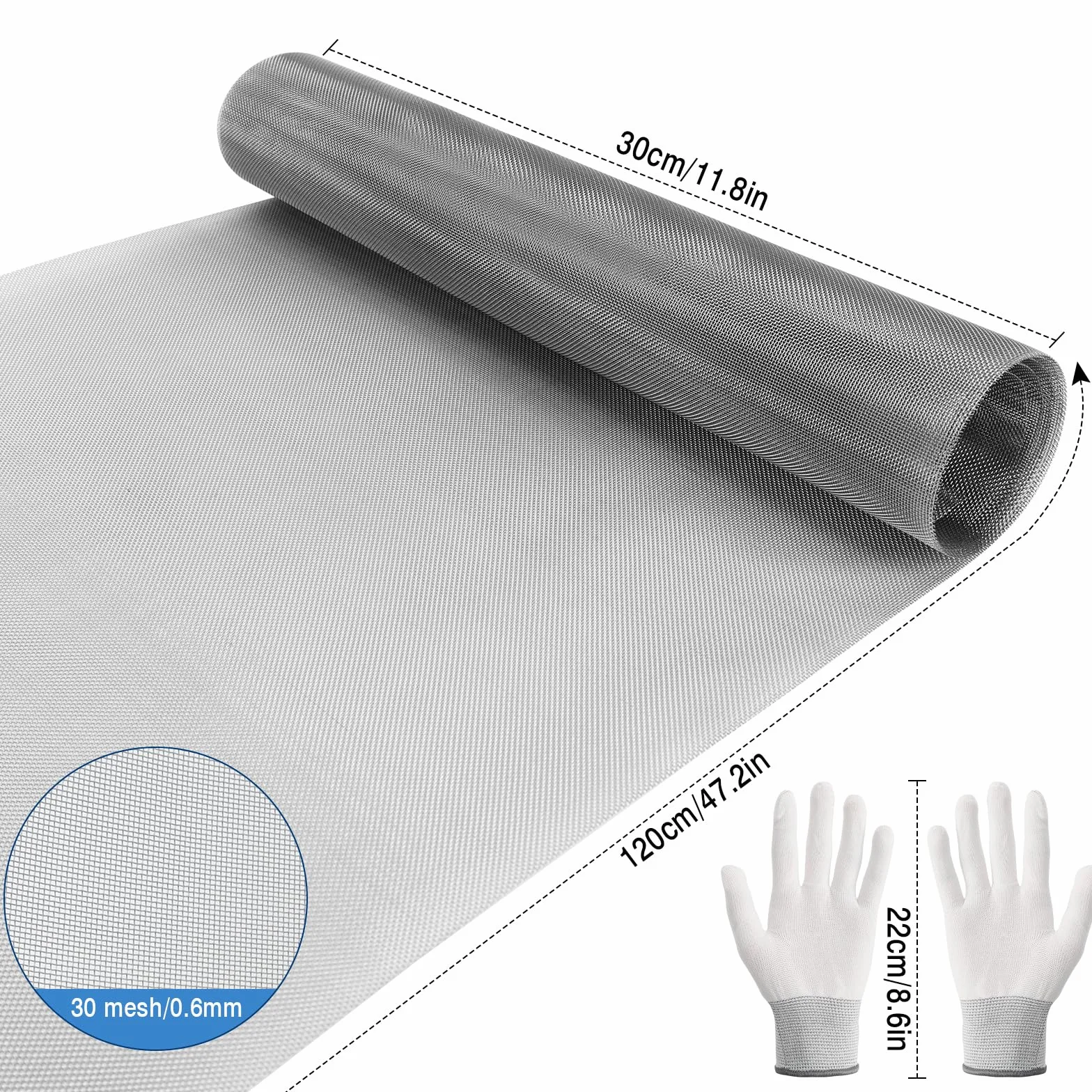 Dadabig Siatka przeciw gryzoniom ze stali nierdzewnej 30 x 120 cm, metalowa siatka przeciw owadom Siatka ze stali nierdzewnej, drobna siatka z rękawicami do otworów wentylacyjnych, domu, kuchni,