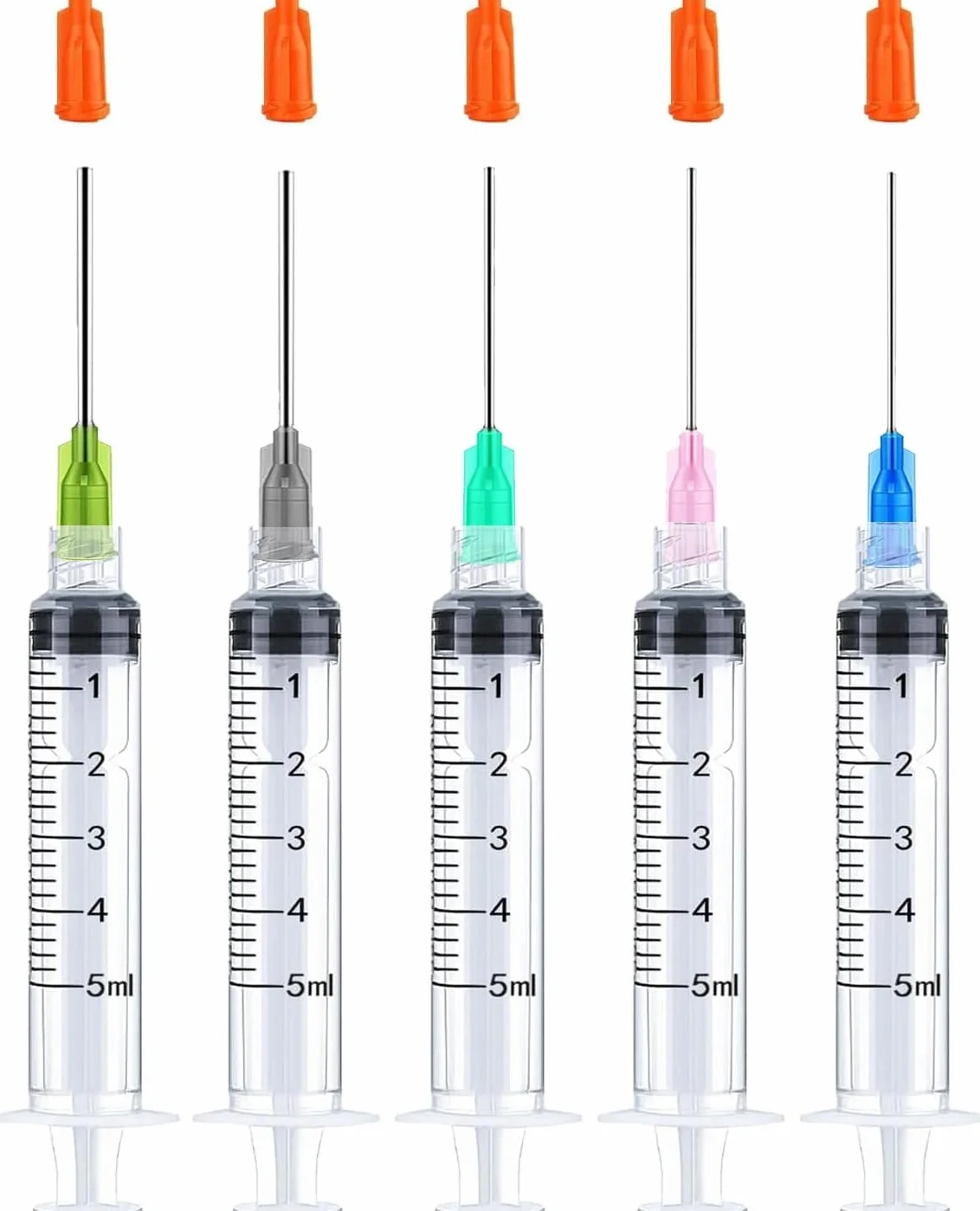 Strzykawki do napełniania tuszem 5 ml, wzór Luer Lock, z tworzywa sztucznego, strzykawki z nasadkami 1,5", 14 Ga 16 Ga 18 Ga 20 Ga 22 Ga Blunt Tip do cieczy, kleju, tuszu