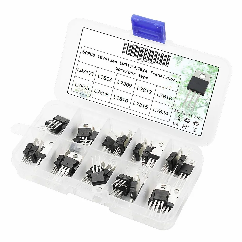 DollaTek 50 szt. 10 wartości LM317T-L7824 regulator napięcia tranzystora zestaw asortymentu pudełko zestaw 3-pinowy zacisk T0-220 tranzystory do naprawy DIY