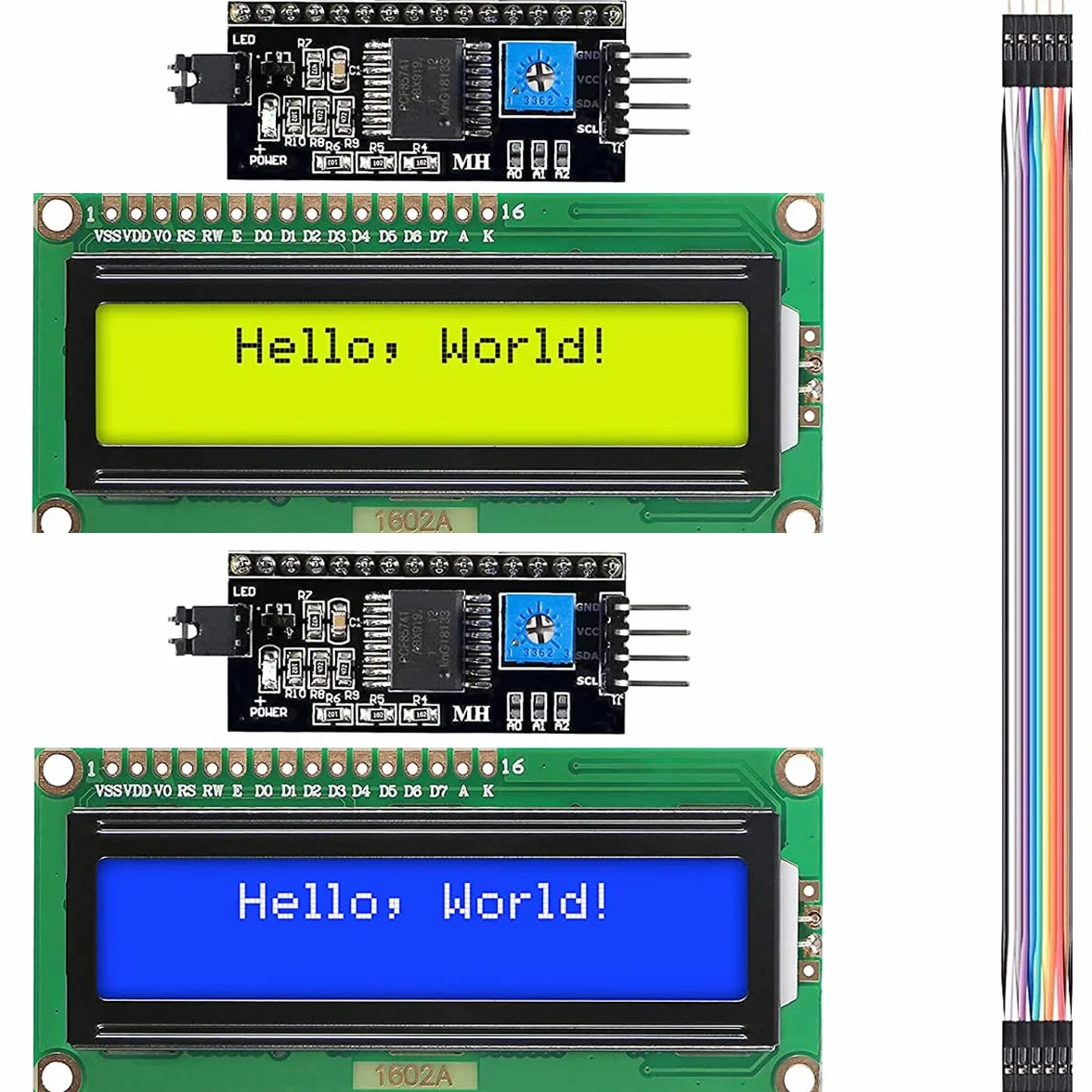 2 sztuki IIC / I2C / TWI adapter interfejsu szeregowego LCD moduł interfejsu szeregowego + wyświetlacz modułu LCD LCD1602 żółto-niebieski z przewodem Dupontt do Arduino
